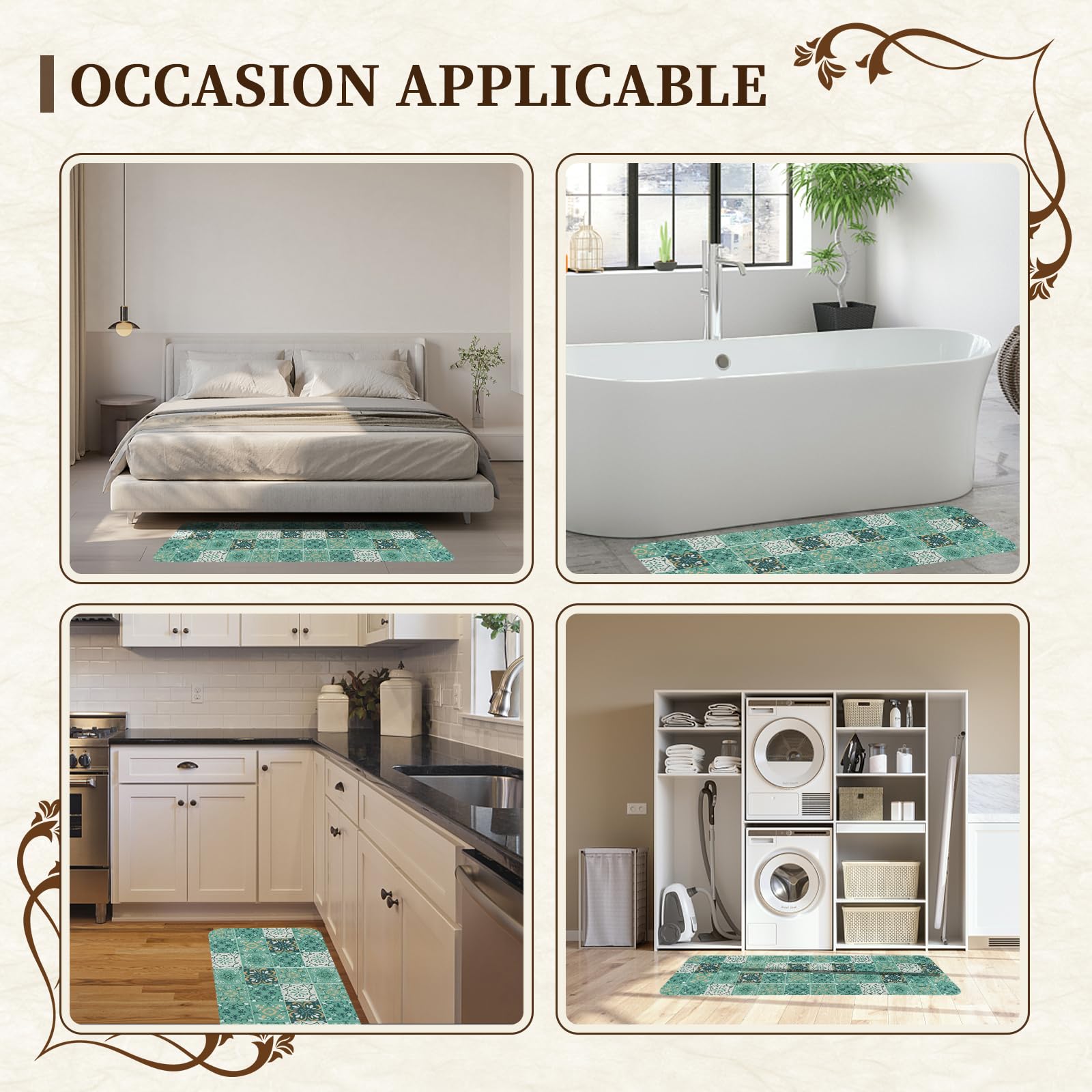 Set Tappeti da Cucina, 2 Pezzi Antiscivolo Tappetini da Cucina e Tappeti Runner Set, Supporto in Gomma Super Assorbente Tappetini Lavabili, 43x75 + 43x120cm