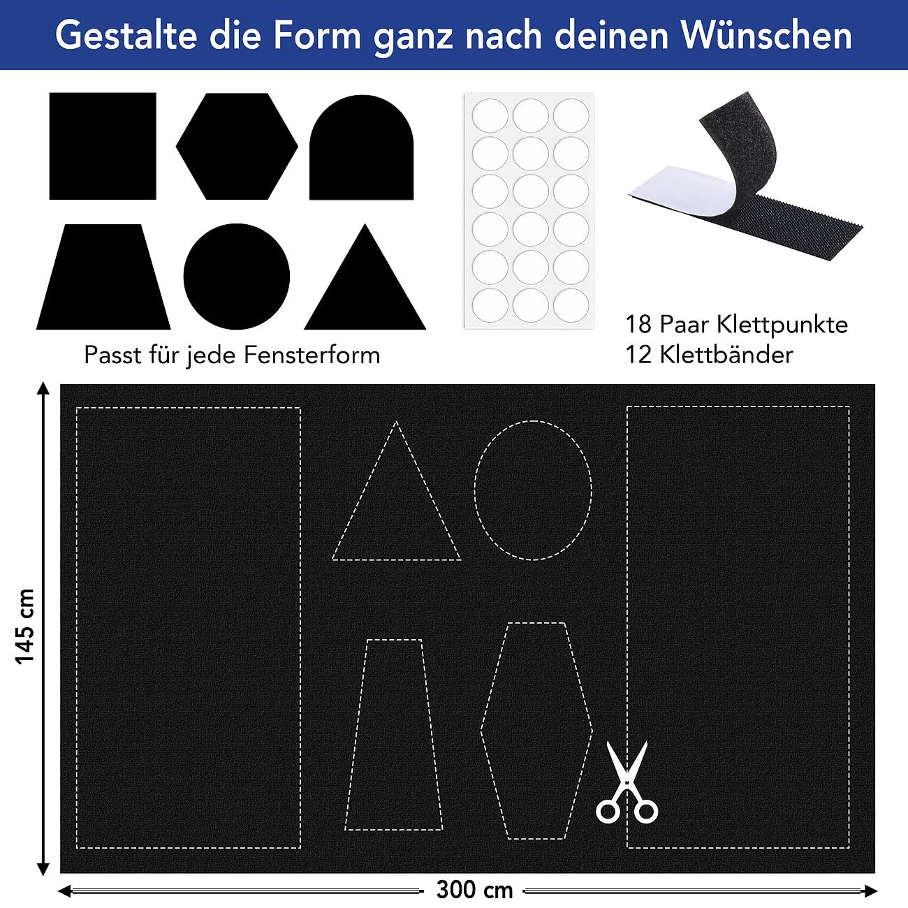 Carlo Milano Klett Fensterverdunklung: 4er-Set Fenster-Verdunkelung 300 x 145 cm, Montage ohne Bohren (Fenster Verdunkelung Folien, Verdunkelungssets, Hitze)