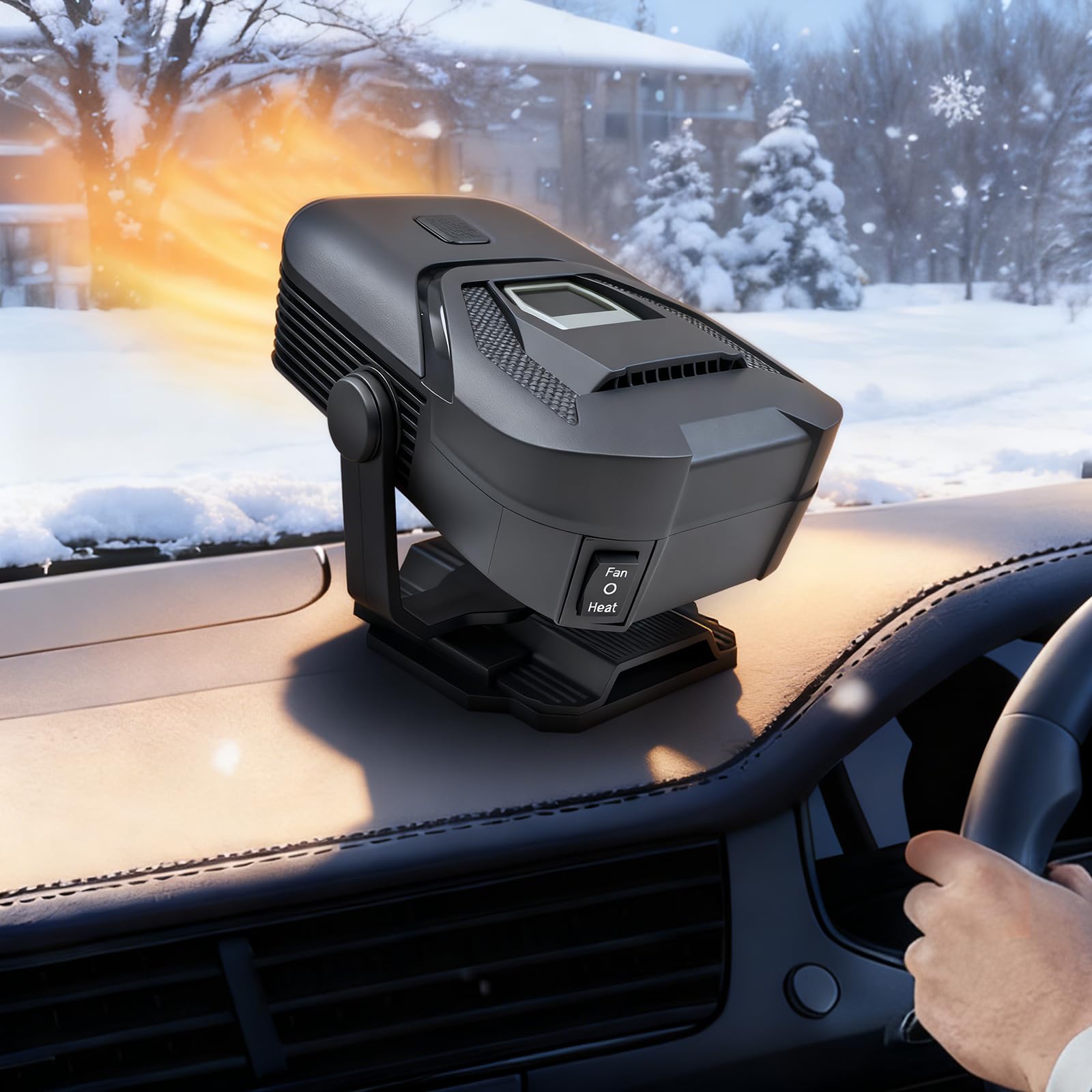 OBEST Chauffage de Voiture 200W 12V,Dégivreur électrique avec Rotation à 360 °,Double Mode,Dégivreur électrique,Dégivrage,Brume Froide et Chaude