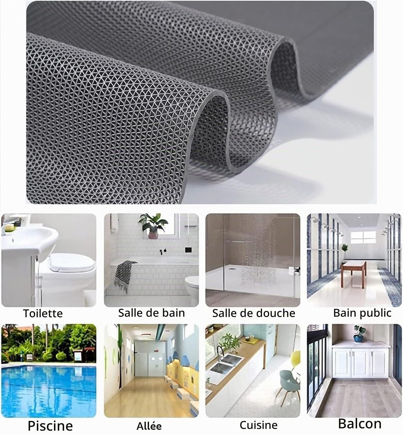 BWKJMY Tapis de drainage antidérapant 300 x 90 cm - Tapis de sol imperméable pour intérieur et extérieur - Tapis en caoutchouc en forme de S pour piscine, cuisine, salle de bain, restaurant, jardin