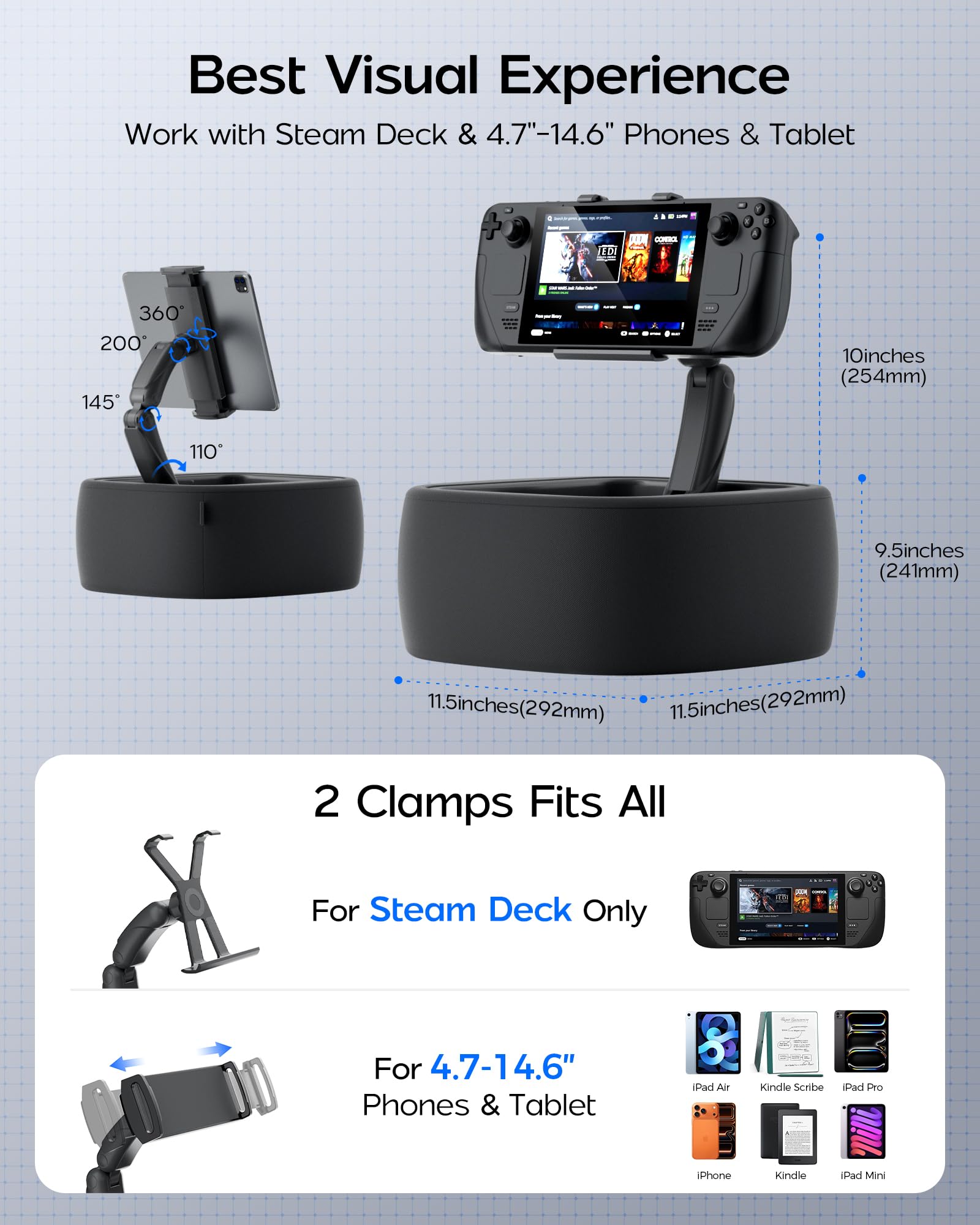 LULULOOK Supporto per cuscino da gioco per Steam Deck OLED & LCD e tablet da 4,7-14,6 pollici, Supporto cuscino per ginocchio per Kindle Zero Gravity,accessori per Steam Deck (lavabile in macchina)