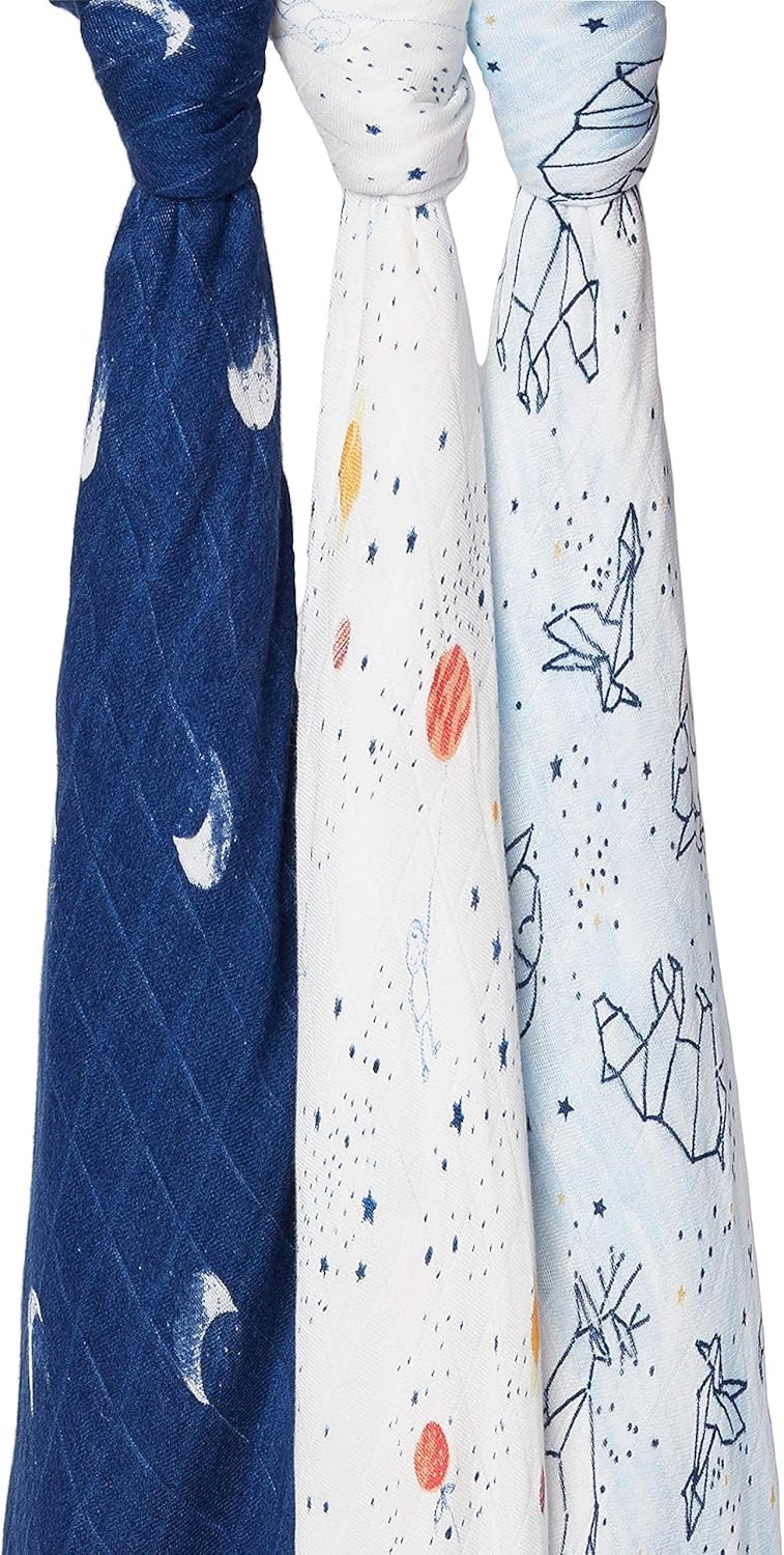 aden + anais Coperta morbida e setosa in mussola per neonati e ragazzi, 120 x 120 cm, ideale per neonati e neonati, in viscosa di bambù, regalo perfetto per la doccia, confezione da 3, stelle