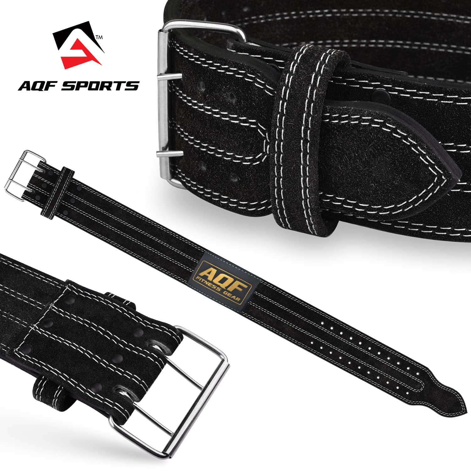 AQF Ceinture Musculation, 4” 10mm Cuir, Boucle à Rouleau & Support Lombaire