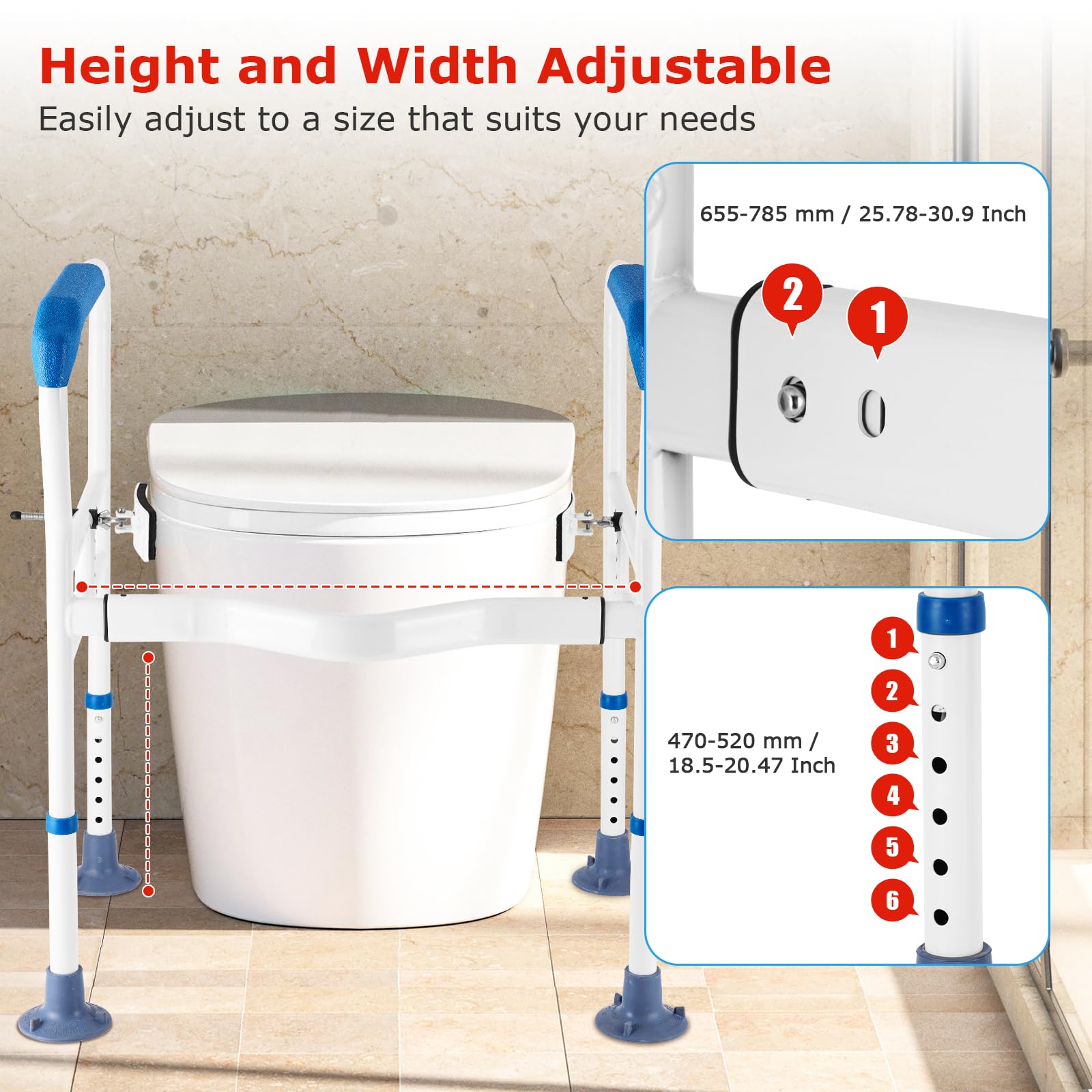 YUCHENGTECH Supporto WC per Anziani Barra di Sicurezza per WC Barre Regolabili per WC in Altezza e Larghezza Supporta 150 kg per Anziani, Disabili, Handicap