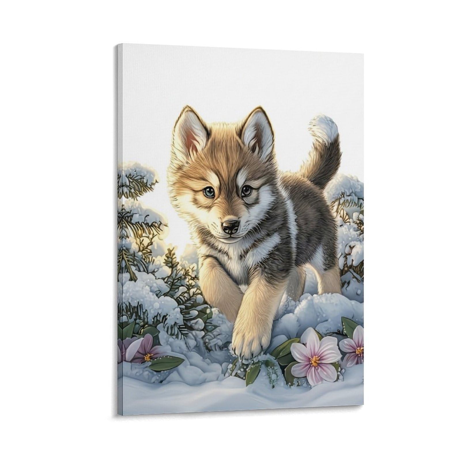 DHBANEIOK Cute Wolf Pup Snow Poster Artwork Giclee Canvas Prints Modern Canvas Wall Art Picture Wall Hanging for Home Decorations 08x12inch(20x30cm)