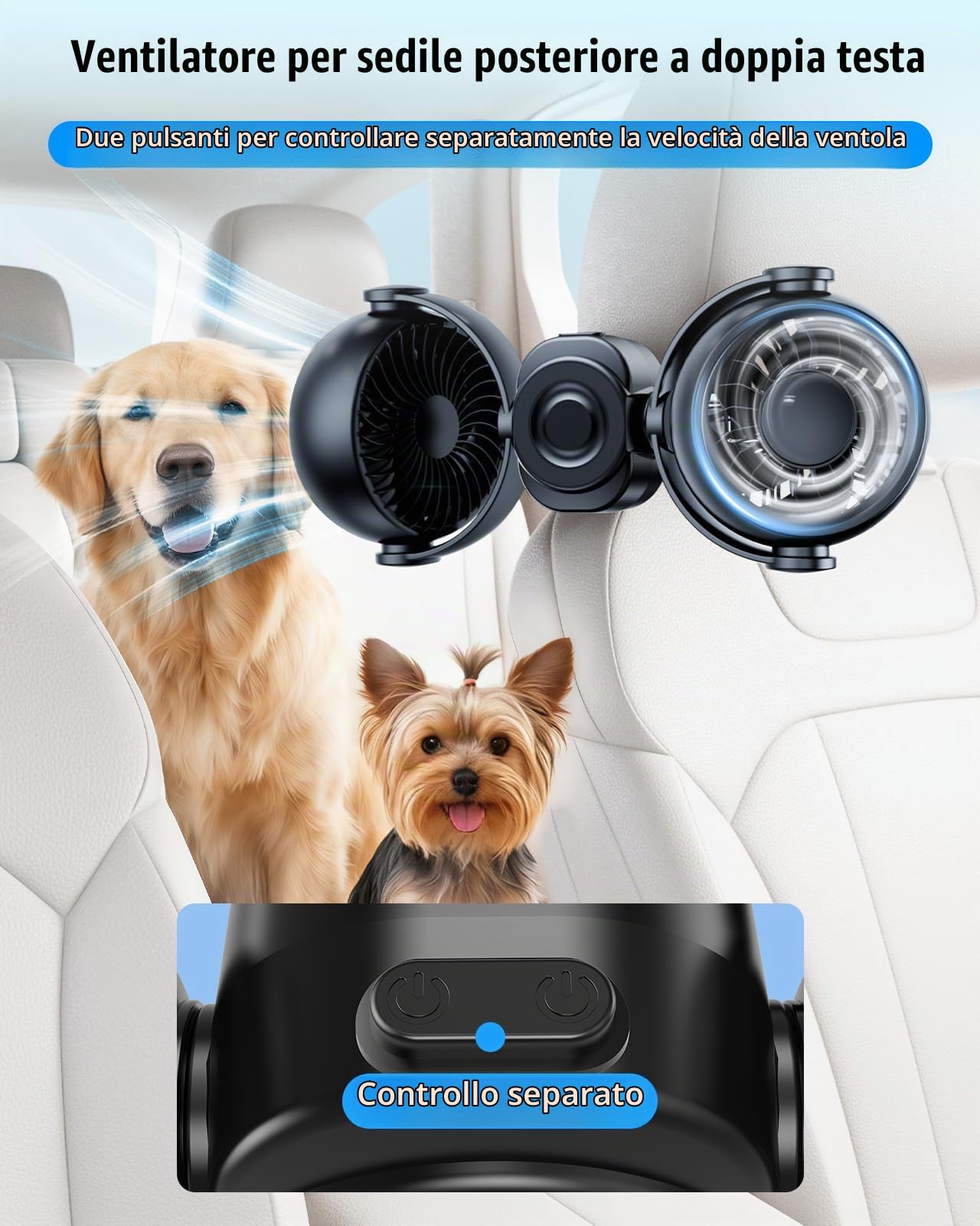 Ventilatore per auto ricaricabile da 4000 mAh per sedile posteriore per bambini con supporto magnetico integrato per auto SUV RV Pickup, 360 ruotabile regolabile ventilatore per seggiolino