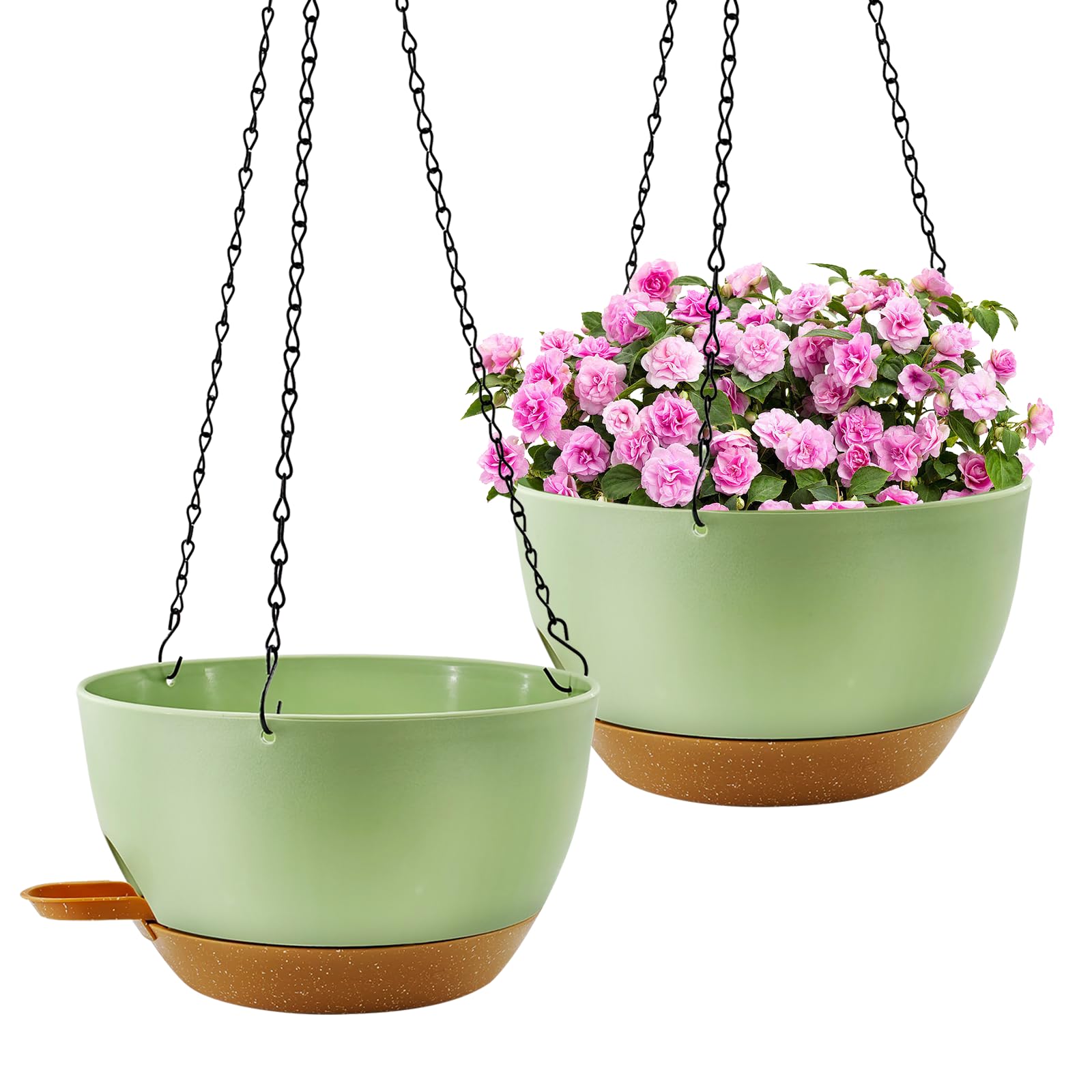 Lot de 2 pots de fleurs suspendus pour plantes d'intérieur, pots de fleurs à arrosage automatique avec chaîne et trous de drainage, paniers suspendus en plastique pour jardin et décoration d'intérieur