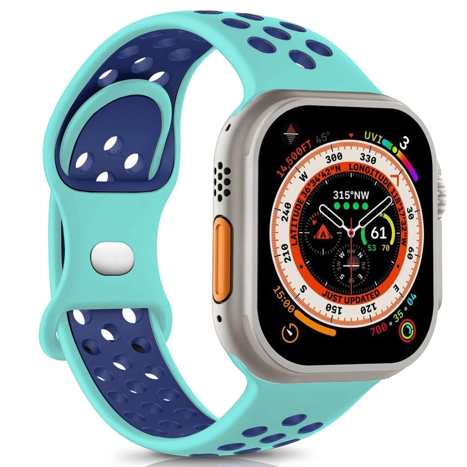Microsonic Apple Watch Series 5 40mm için Kordon Rainbow Band Yeşil Lacivert [Watch Series 5 40mm ile Uyumlu Kordon - Yeşil Lacivert]