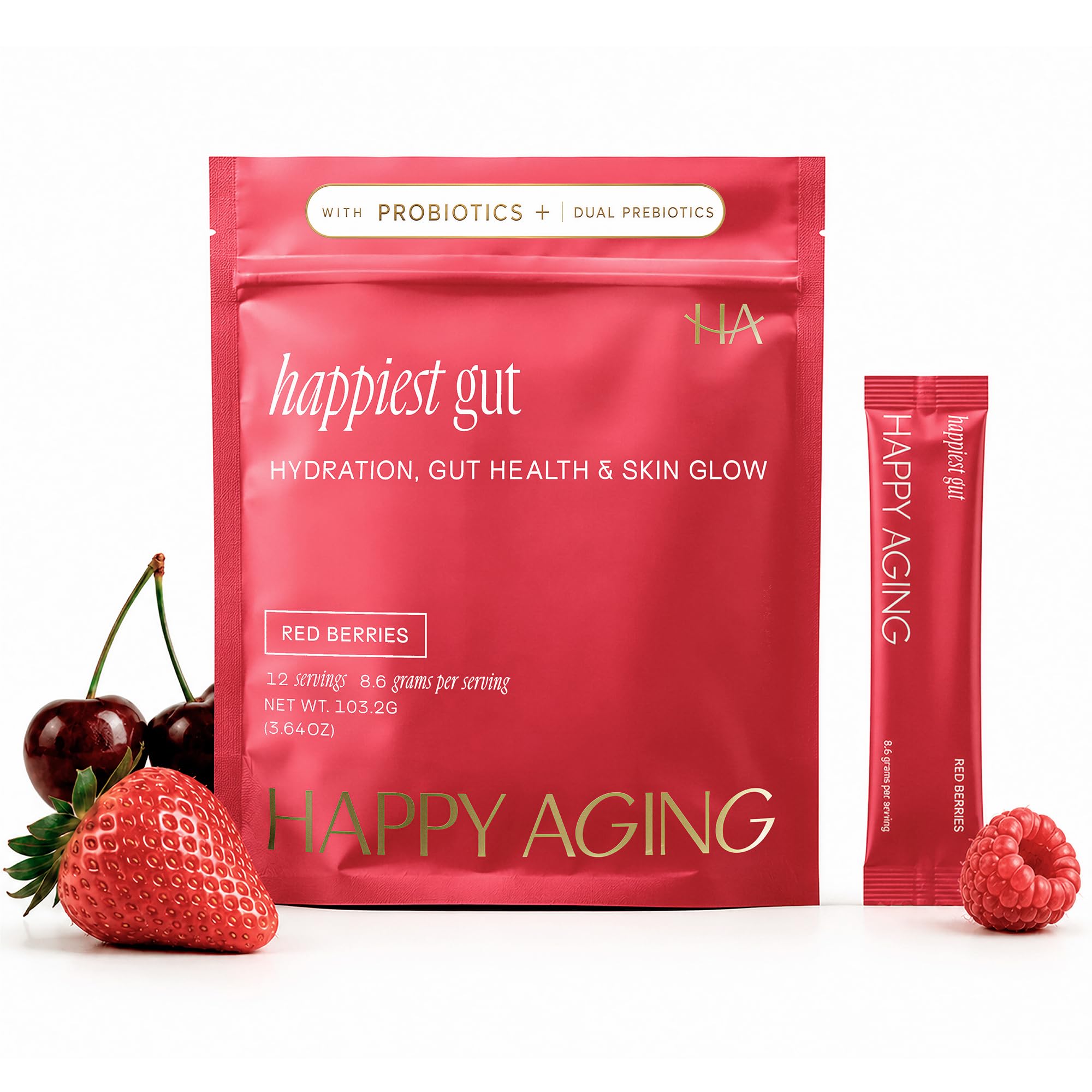Happy Aging Happiest Gut Electrolytes Powder Packets for Women - Sugar Free Hydration Powder, Probiotics + Dual Prebiotics + Hyaluronic Acid - Zero Sugar Drink Mix, Lemon Ginger, 12 Sticks — Amazon image 8