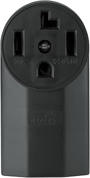 Eaton WD1225 30-Amp 3-Pole 4-Wire 125-Volt Surface Mount Dryer Power Receptacle, Black
