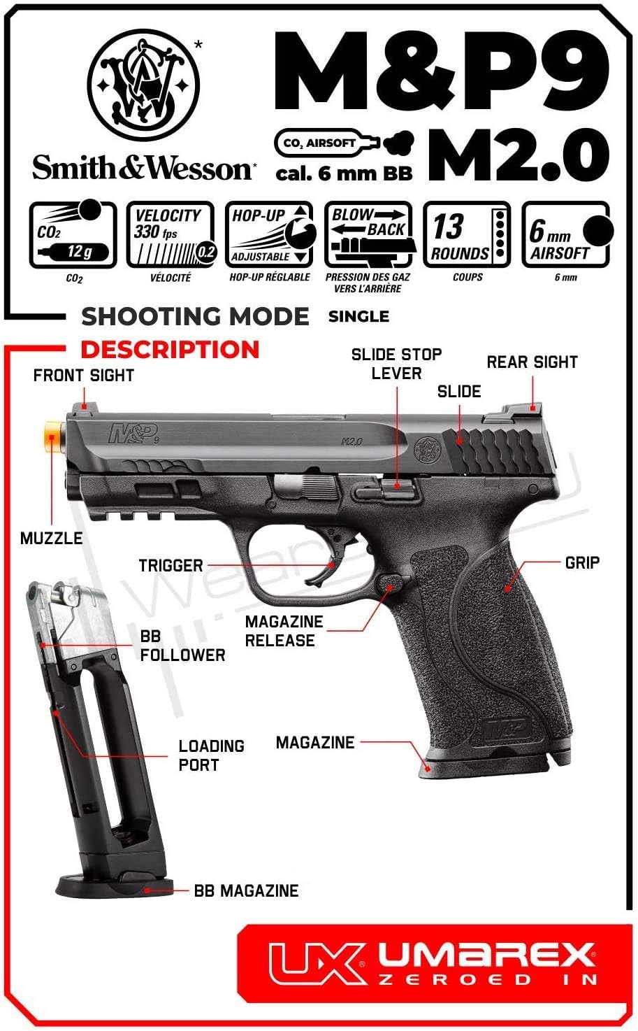 Umarex S&W M&P9 M2.0 C02 Blowback Black Airsoft BB Pistol