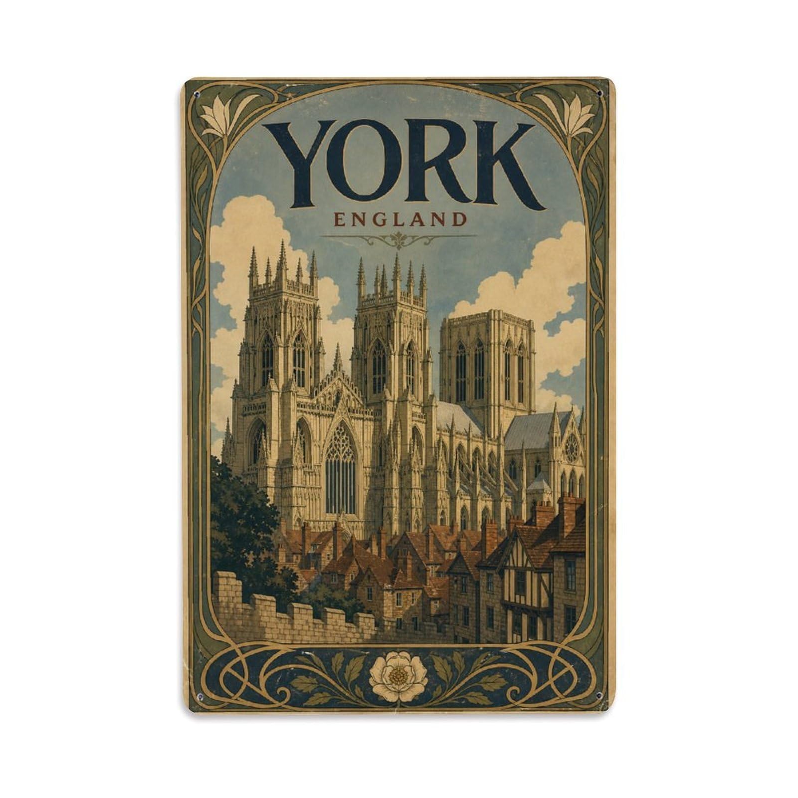 Vintage Travel UK York Metal Tin Sign Plaque Wall Decor for Cafe, Club Bar, Office, Garden Metal Poster 8x12Inch