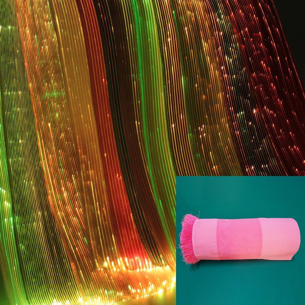 Fiber Optic Luminous Fabric LED Rainbow Luminous Color Changing Fabric Flashing Rave Fiber Optic Light Up Hip Hop Festival (Pink20cm/0.65inch*100cm/3.2inch)