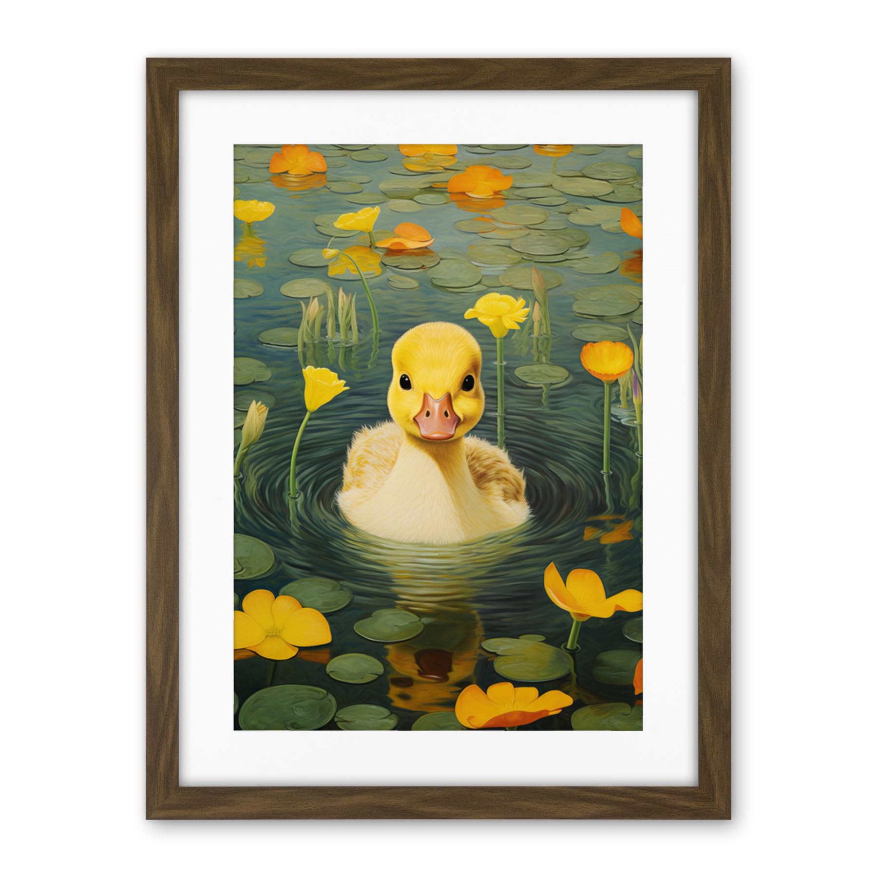 Artery8 Whirlpool Duckling Lily Pads and Flowers Kids Bedroom Nursery Artwork Framed Wall Art Print 18X24 Inch