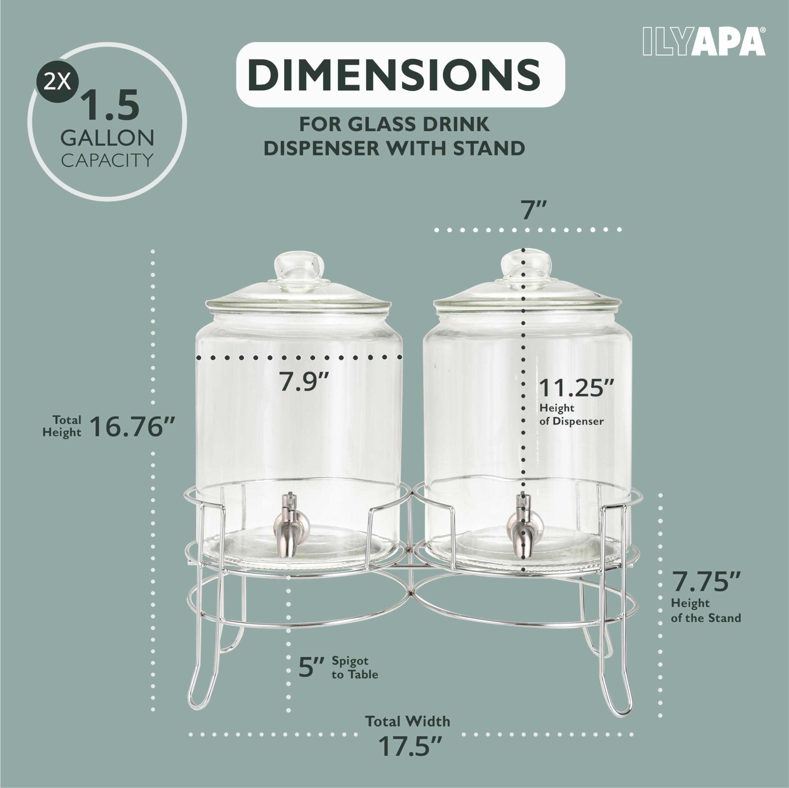 Ilyapa Dispenser per bevande da 1,5 litri con coperchio, confezione da 2 dispenser per bevande e barattolo da farmacia con lavagna, beccucci in acciaio inox, ottimo stile per eventi, feste in