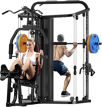SunHome Multifunction Home Gym System Workout Station,Smith Machine with 138LB Weight Stack, Leg Press, LAT Station for Full Body Training