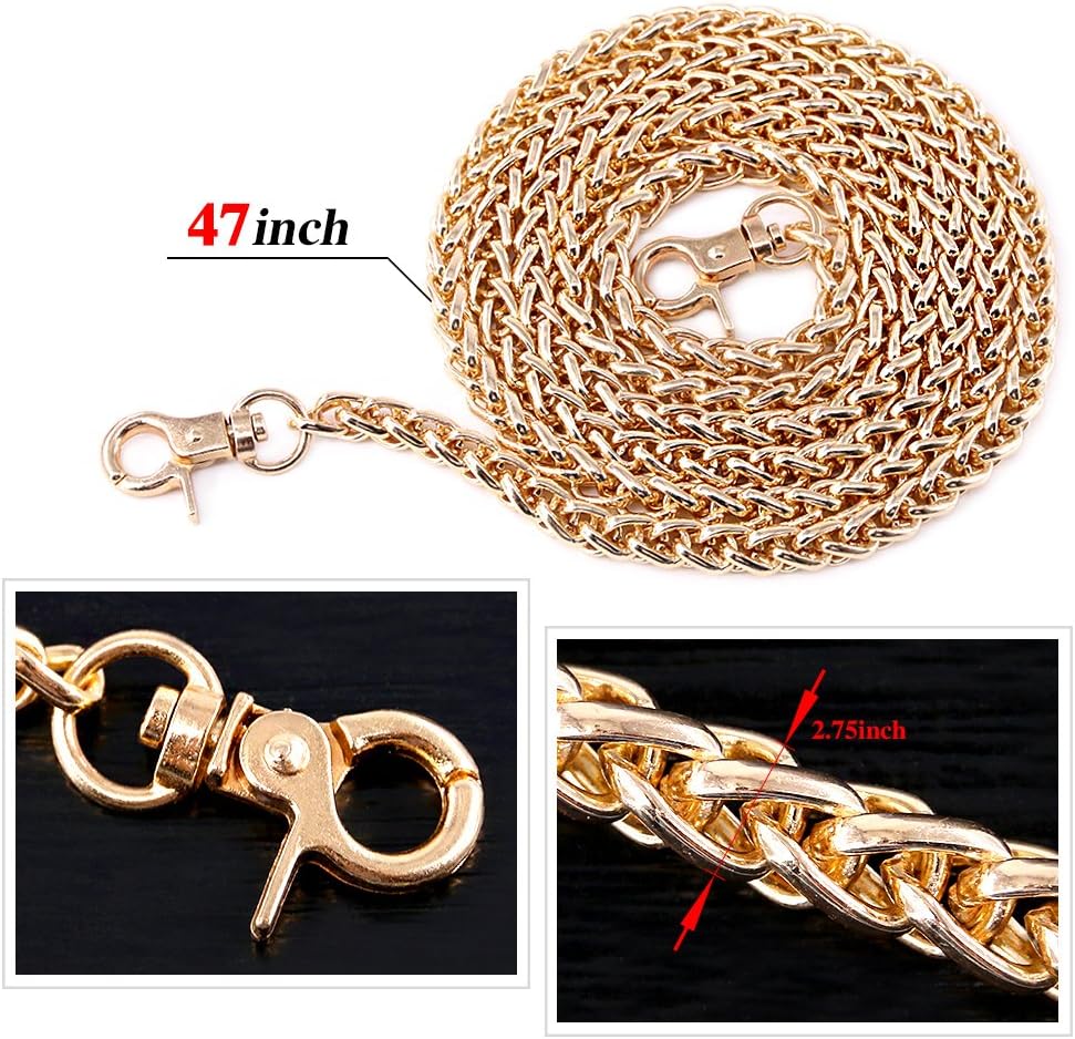 Swpeet 3Pcs Luxury Fashion 47 Inch Replacement Torsional Chain Strap with Buckles Set, Perfect for DIY Metal Shoulder Cross Body Bag Hand Bag Purse Replacement （ Gold + Silver+ Gun-Black）