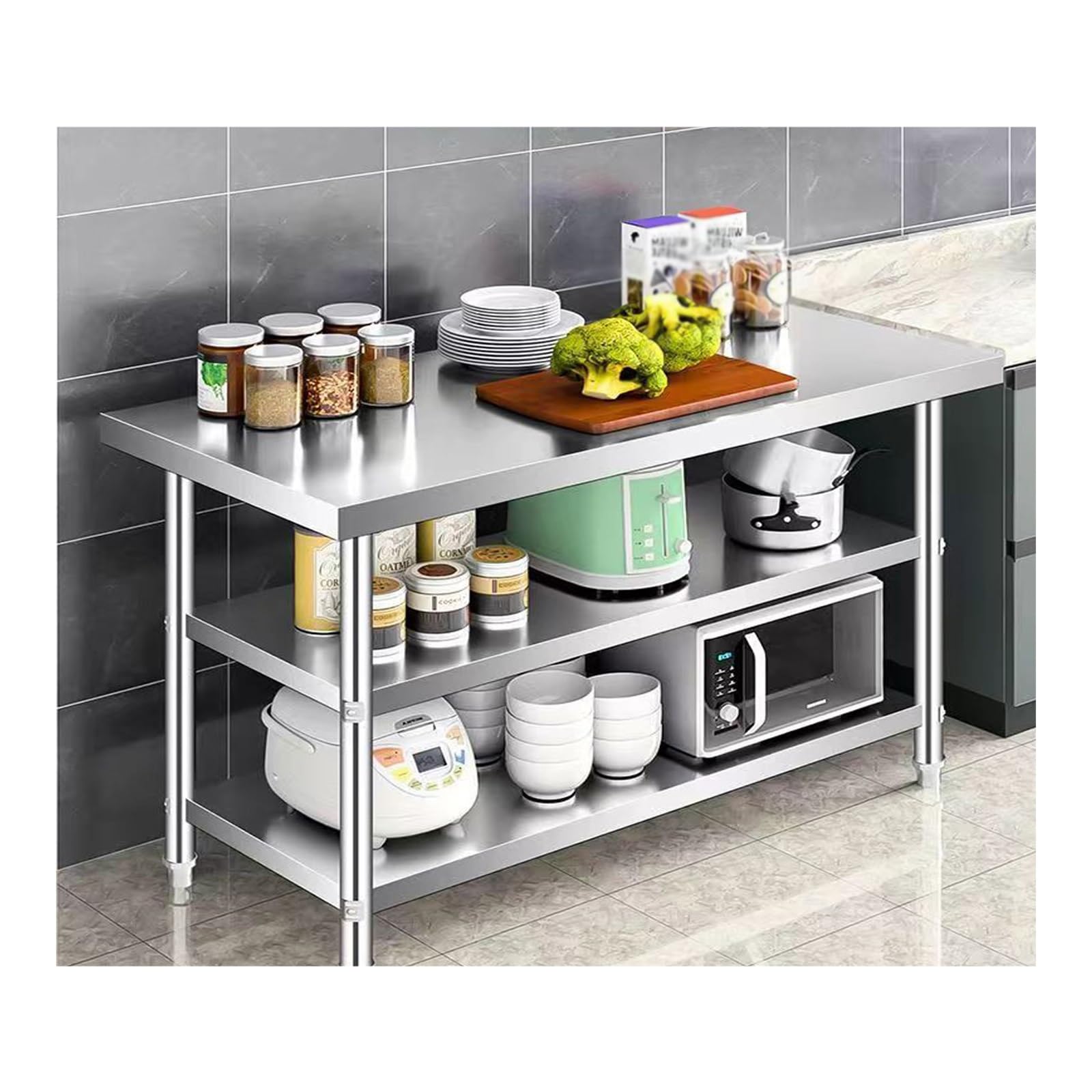 Stainless steel catering workbench, Easy to Clean, Load-Bearing Capacity, Adjustable Table Legs(120 * 40 * 80cm/47.2 * 15.7 * 31.5in)