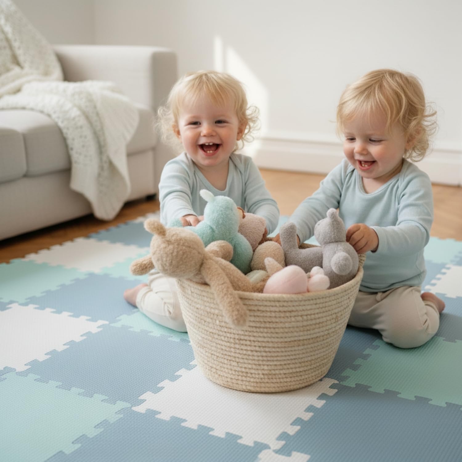 LittleTom Spielmatte Baby Puzzlematte Pastellfarben - 27 Matten je 30x30 cm Krabbelmatte 270x90 cm Bodenmatte Kinder - Puzzle Teppich Kinderzimmer - Bodenschutzmatte Spielteppich Eva Schaumstoffmatte