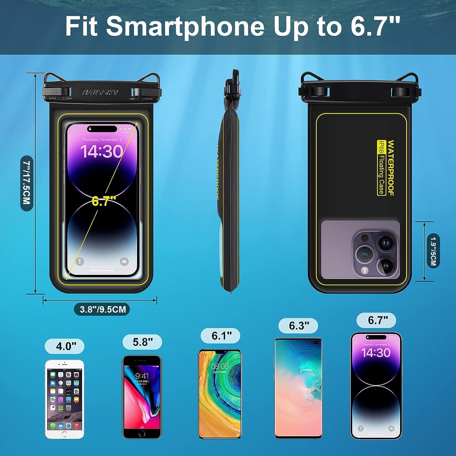 Custodia Impermeabile Smartphone Galleggiante,IPX8 Borsa Smartphone Impermeabile per il nuoto,Custodia Subacquea Smartphone Borsa per iPhone 16 15 14 13 12 11 Pro Max fino a 6,8"