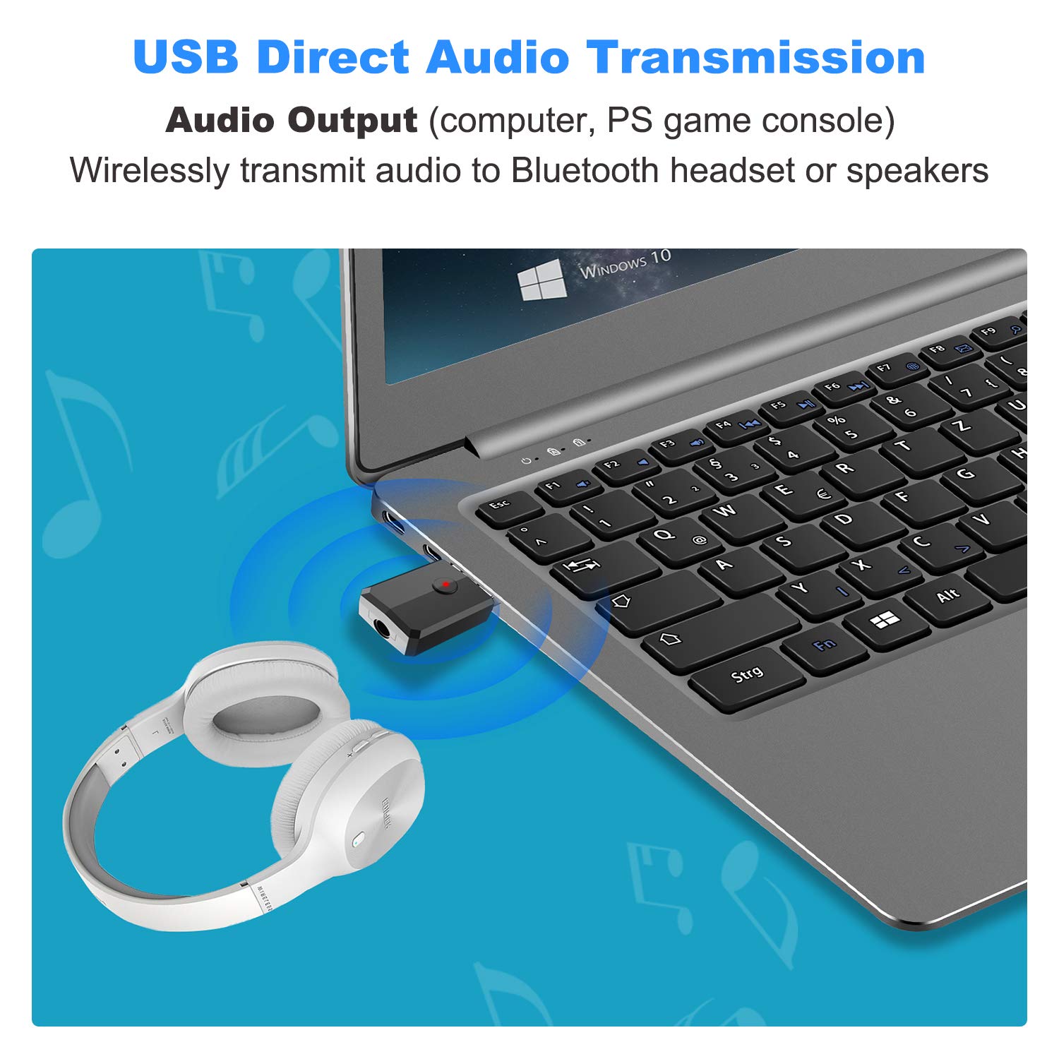 Isobel Odbiornik nadajnika USB Bluetooth 5.0, mini bezprzewodowy adapter audio 4 w 1, 3,5 mm, adapter Bluetooth AUX do telewizora, PC, słuchawek, głośników, samochodu, domowego systemu stereo