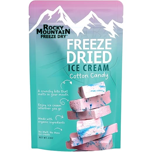 Freeze Dried Ice Cream - Organic - Pure Bliss - Elevate Your Treats with Rocky Mountain Freeze Dry Artisan Crafted Crunchy Creamy Ice Creams (Cotton Candy)