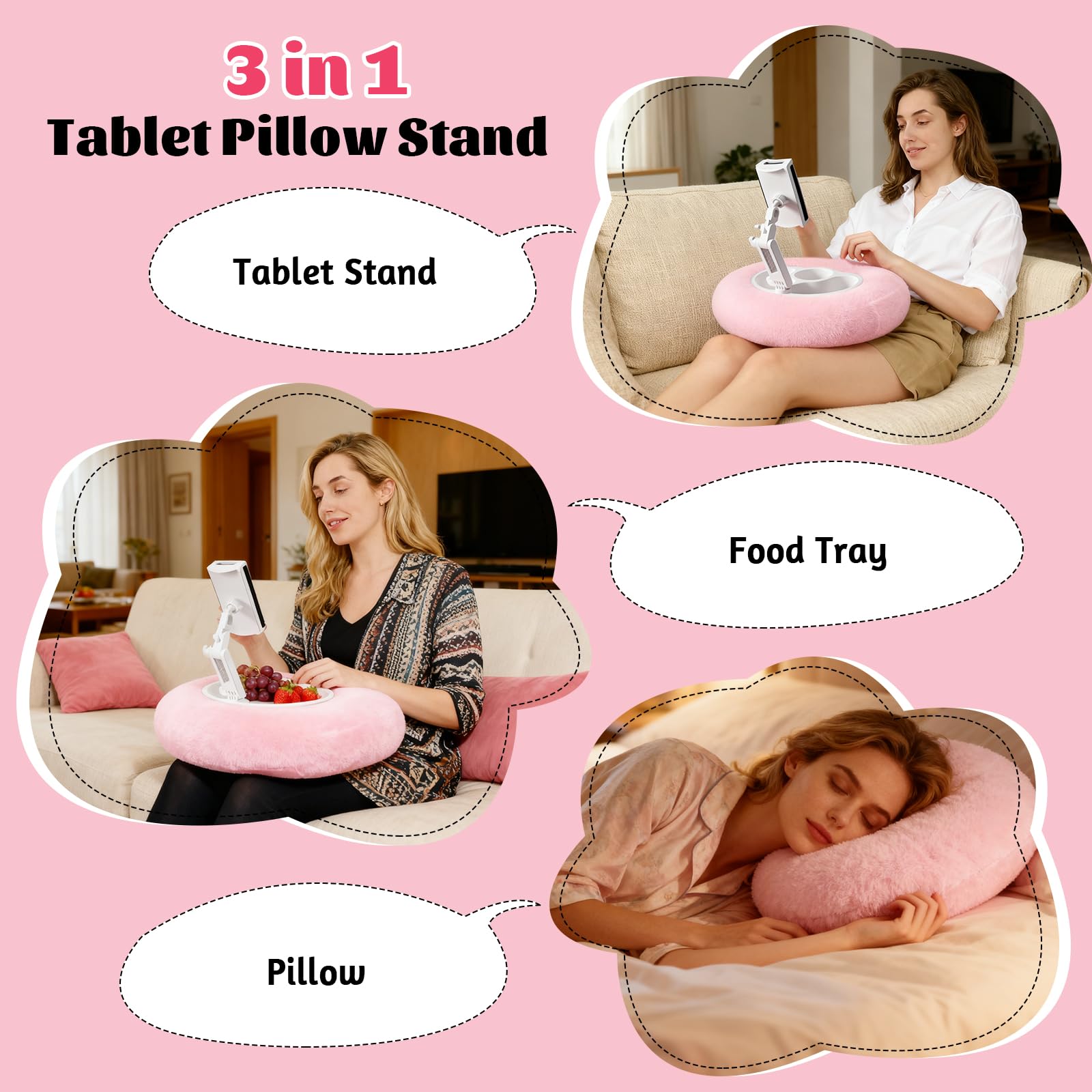 JAOGAUS Soporte para Tablet, Soporte Ajustable para Kindle para Leer con 3 Compartimentos para Refrigerios, Compatible con Teléfonos, Tabletas y Dispositivos Kindle de 4,7 a 13 Pulgadas.