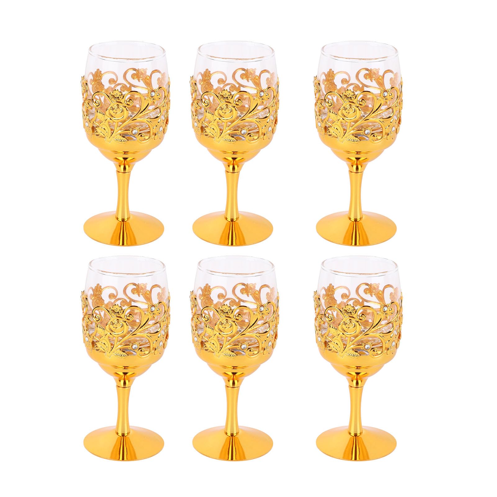 6 Bicchieri da Vino in Metallo per Feste, Calici a Bocca Arrotondata con Stelo Goffrato, Set di Bicchieri da Vino, Bicchieri da Champagne, Bicchieri da Cocktail per Feste di Nozze, Degustazion