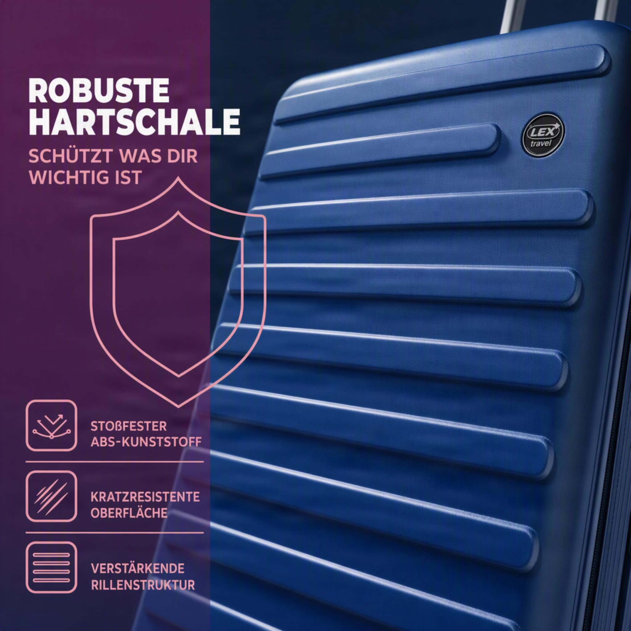 Set di 2 valigie rigide in ABS, 37 l e 58 l, con 4 ruote doppie, manico telescopico e serratura a combinazione, bagaglio a mano leggero per le vacanze, Blu mare, 20 pollici (37 l) e 24