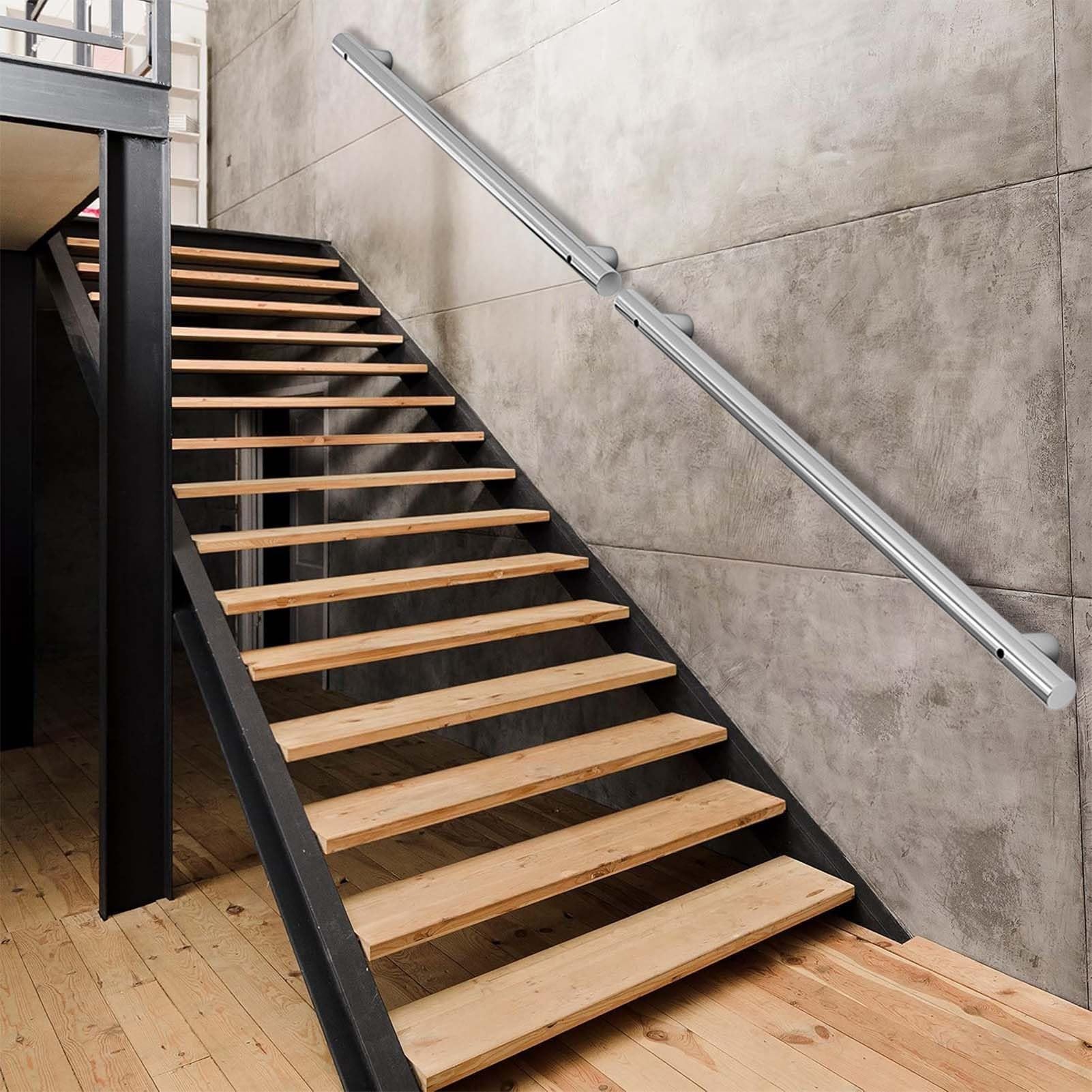 Fkxsxaz 30-600Cm Stainless Steel Handrail With Brackets, Wall Mount Stair Railings Support Rod, Loft Grab Bar Kit For Indoor Hospital Staircase(19Ft/570Cm)