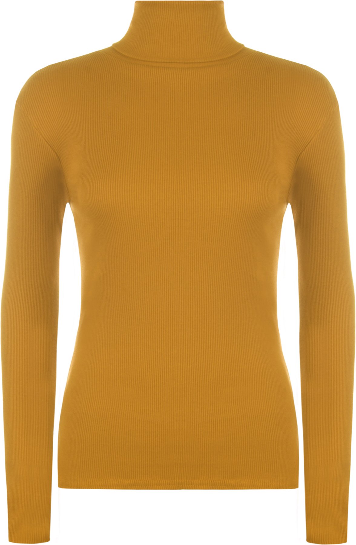 WearAll Ladies Ribbed Stretch Polo Neck Top Womens - Mustard - 16-18