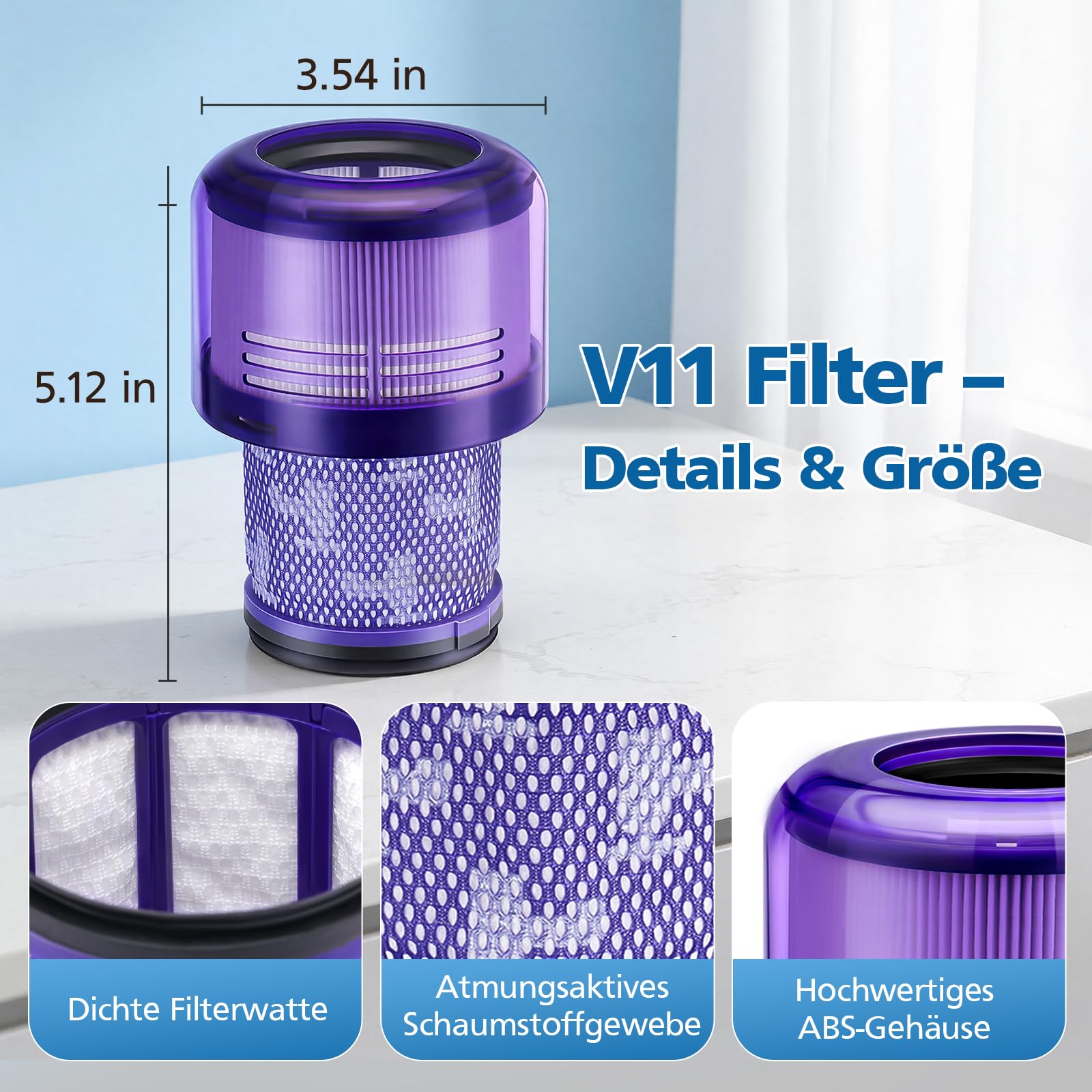 Filter für Dyson V11, 3 Stück Ersatz Filter für Dyson V11 Animal/Absolute/Torque Drive/Fluffy/Extra/Complete Pro/ V15 Detect/ SV14 SV17 SV22 Akku-Staubsauger, Ersetzen Sie # DY-970013-02 & 97001302