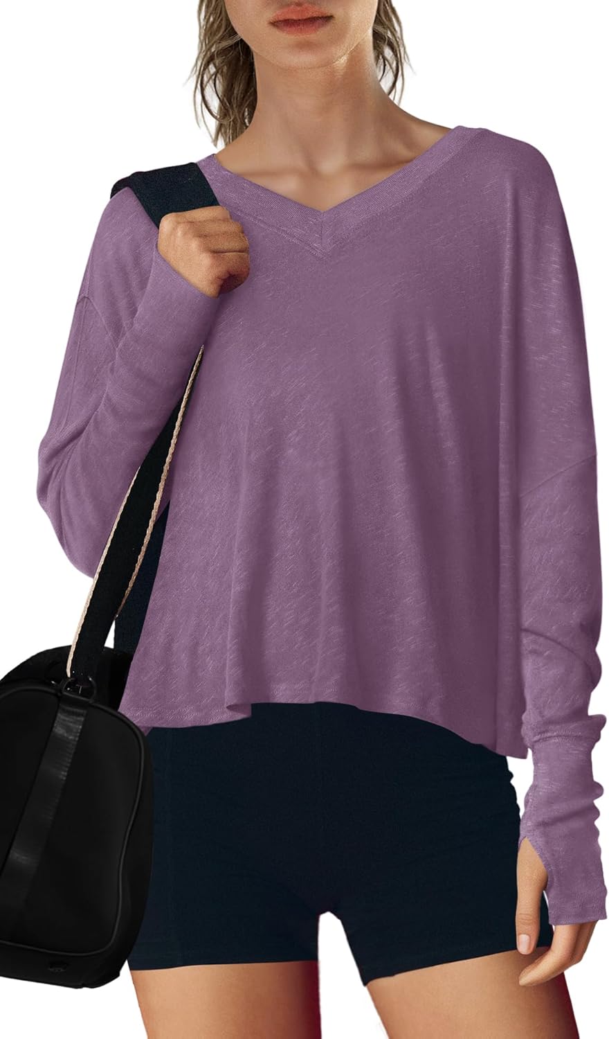 Yanekop Womens Long Sleeve Workout Tops V Neck Athletic Shirts Crop Gym Yoga Tops Basic Boxy Running Tee Shirts - Image 3