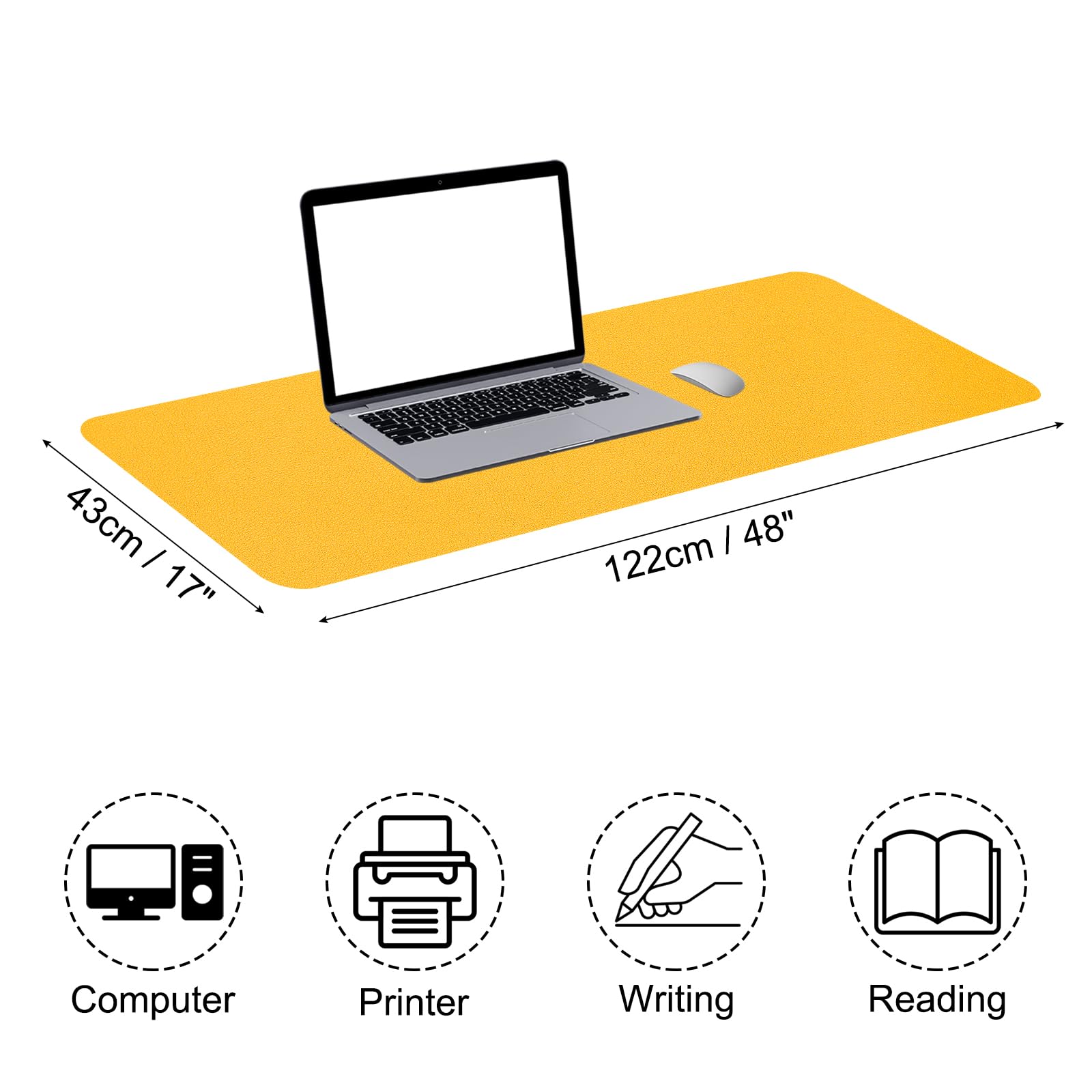 PATIKIL Large Desk Mat, 48"x17", PU Leather & Suede, Yellow, yeollow - Image 2