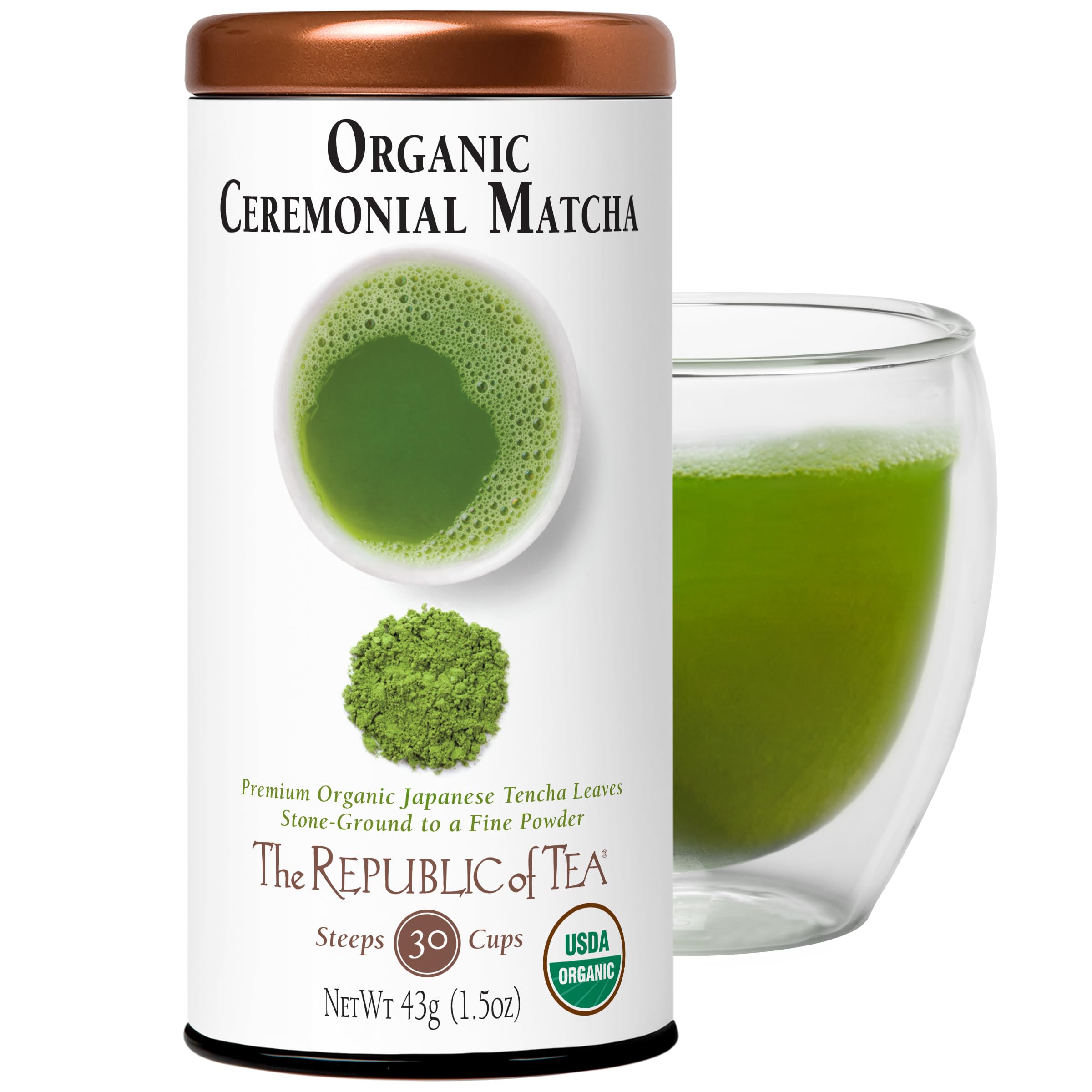 The Republic of Tea Organic Full-Leaf Japanese Matcha Green Tea Powder 1 5 Oz Tin Steeps 30 Cups