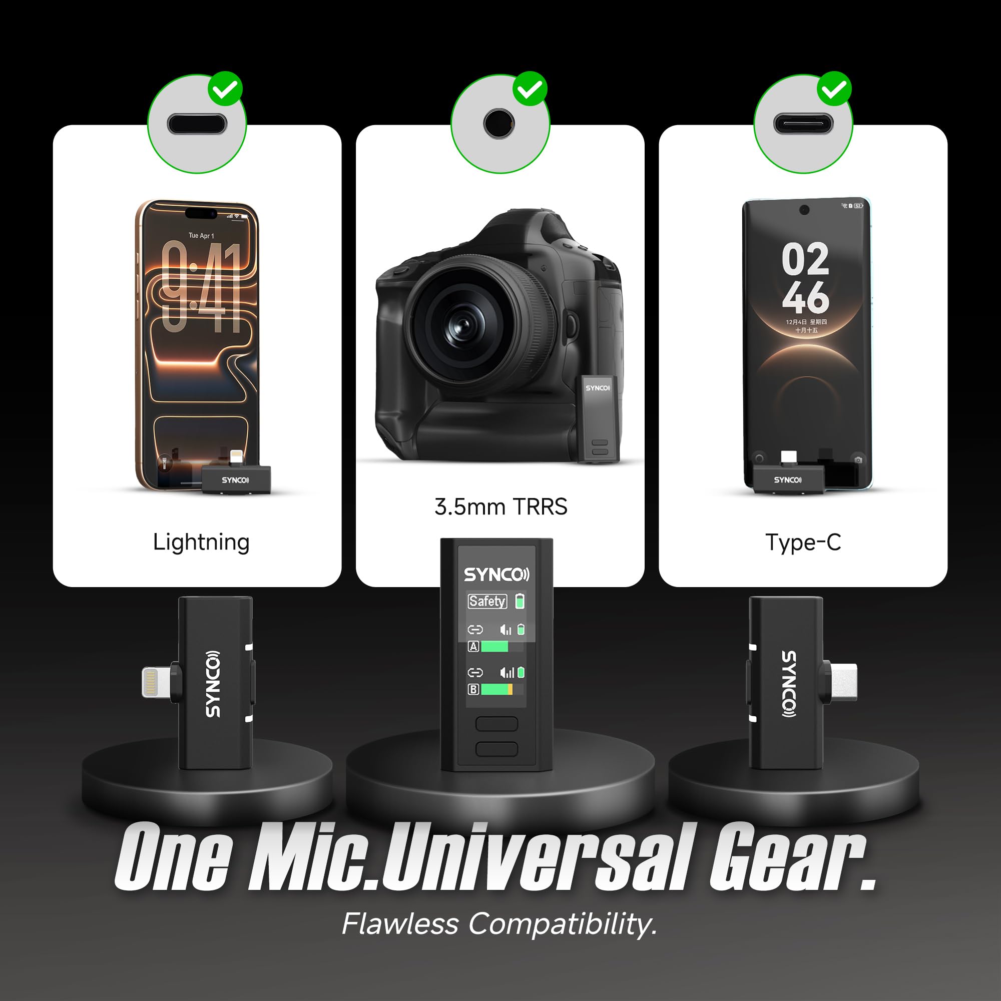 SYNCO G4 Microfono Lavalier Wireless per iPhone7-17/Android/Fotocamera, 2,4 GHz Doppio Canale, Batteria da 20 ore con custodia di ricarica,300 m, Riduzione del rumore per YouTube TikTok Vlog/Streaming