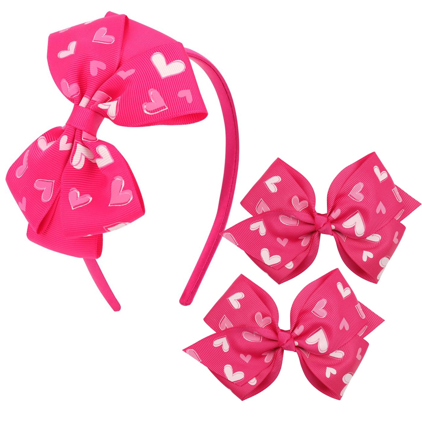 Valentine's Day Bow Headband for Girls - Red Cute Kids Hair Bands with 2Pcs Interchangeable Bow Clips, Thin Head Band Hair Barrettes Accessories for Valentine's Day Themed Party (Red-Heart)