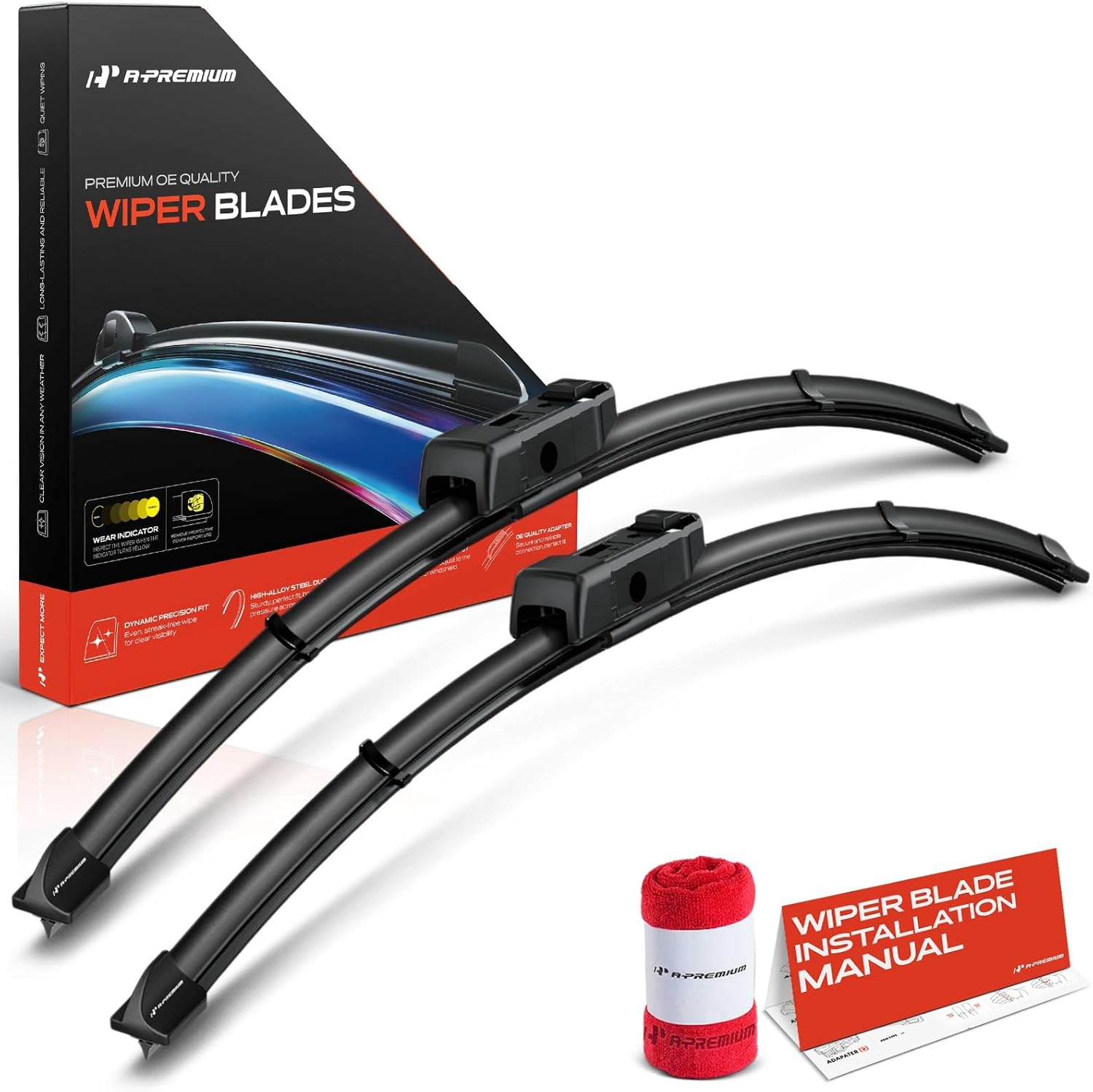 A-Premium 24"+22" Windshield Wiper Blades Compatible with Volkswagen Tiguan 2018-2024 - TLPN Connector, with Wear Indicator & Towel, Left and Right (Pack of 2)