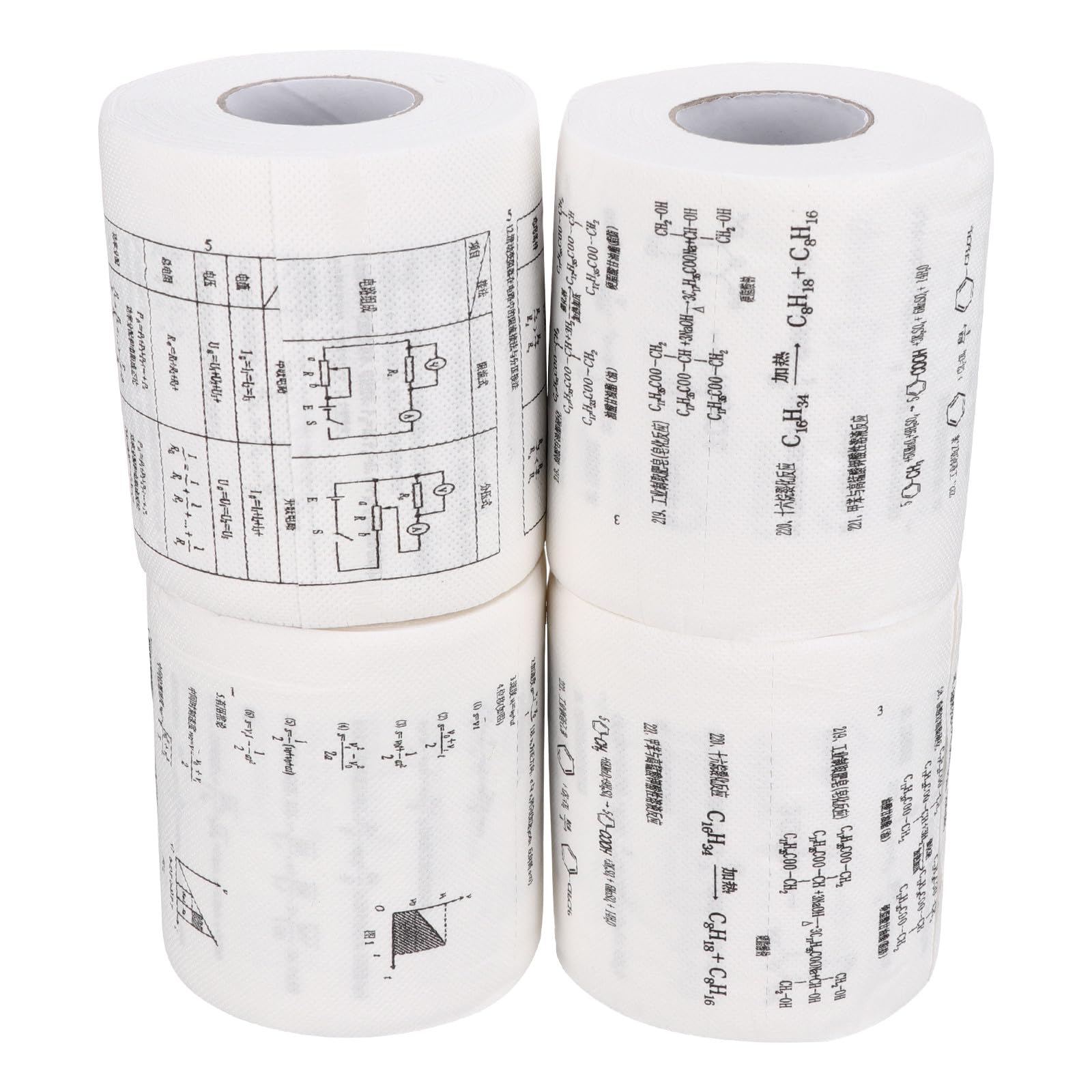 Creative 4pcs Printed Toilet Tissue Rolls High School Chemical Physics Formulas, Novelty Bathroom Tissue Paper for Home, Hotel, and School Use