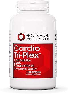 Cardio Tri-Plex - Heart Health Formula - with Red Yeast Rice, CoQ10 & Omega-3 Fish Oil - DHA Dietary Supplements