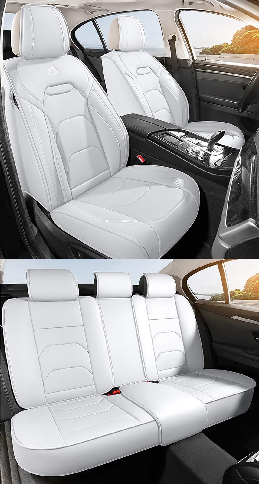 Autositzbezüge Universal Set, Leder Autositzbezug Komplettset, Vordersitze & Rückbank，Universal Fit für die meisten PKW, SUV, Limousinen und LKW