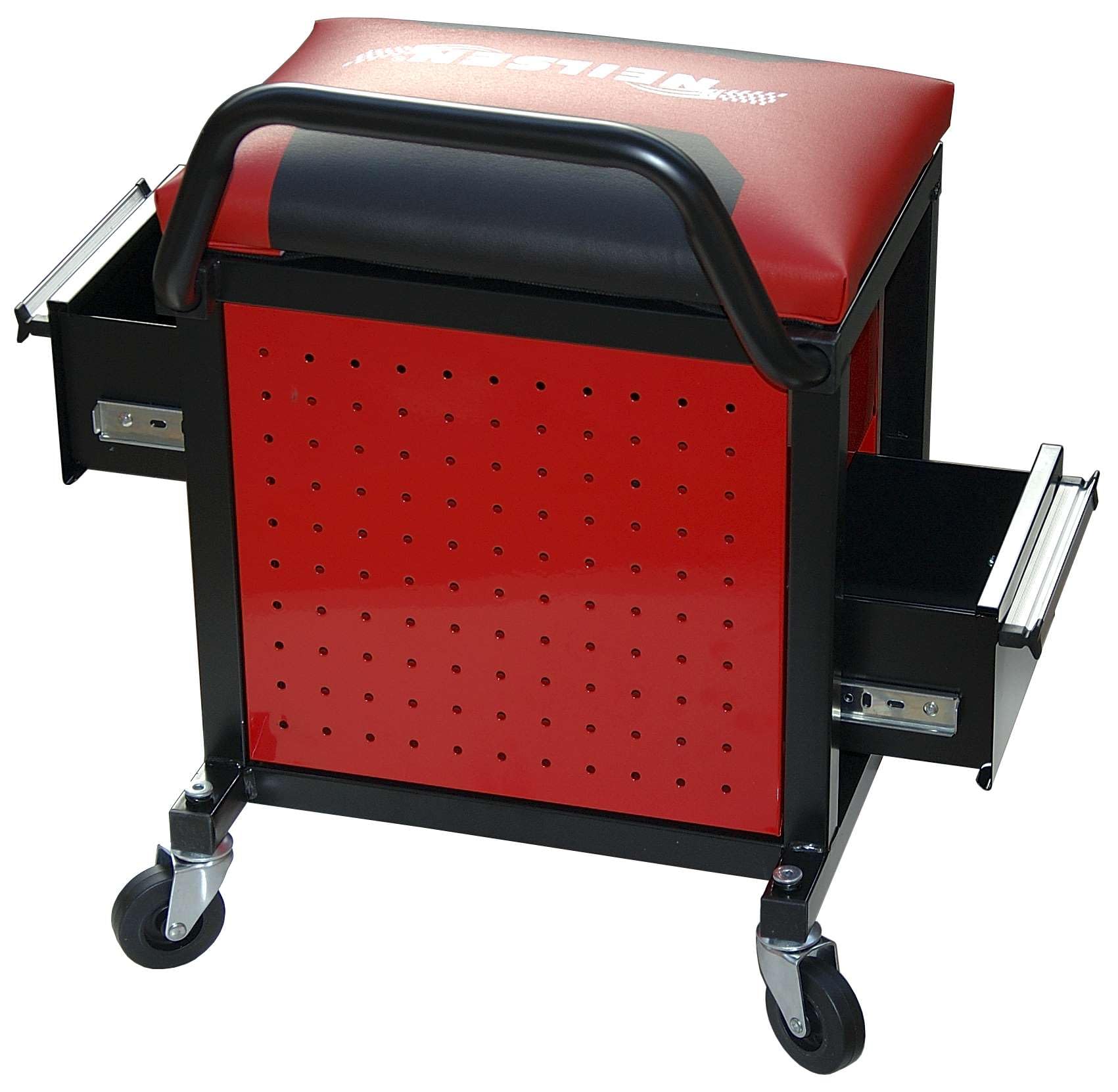 Neilsen Red, Black Ct4346 Mechanics Trolley Seat With Drawers & Caster Wheels