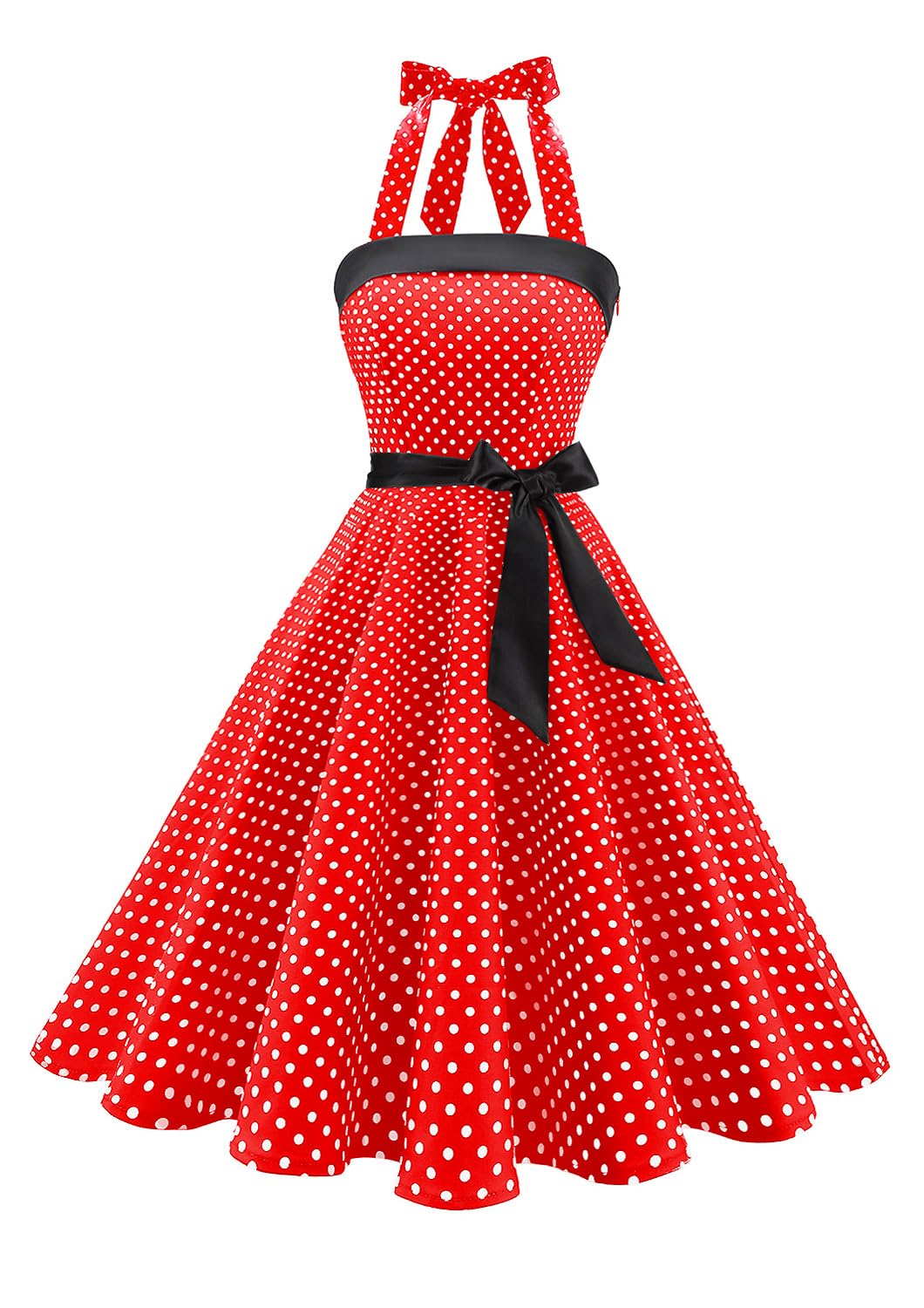 Timormode Vintage Dress for Women 1950s Halter Retro Cocktail Dresses Audrey Hepburn Style Rockabilly Swing Dress TM10212Small Red White 2XL
