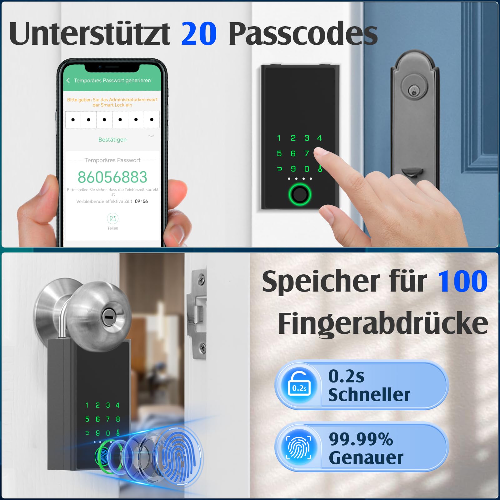 Eseesmart Fingerabdruck Schlüsseltresor mit Zahlencode, Bluetooth Elektronisch Schlüsseltresor mit Bügel Wetterfest, Großer Kapazität Wandmontierte Schlüsselbox Keyless Go Schutz Für Außen Haus Garage