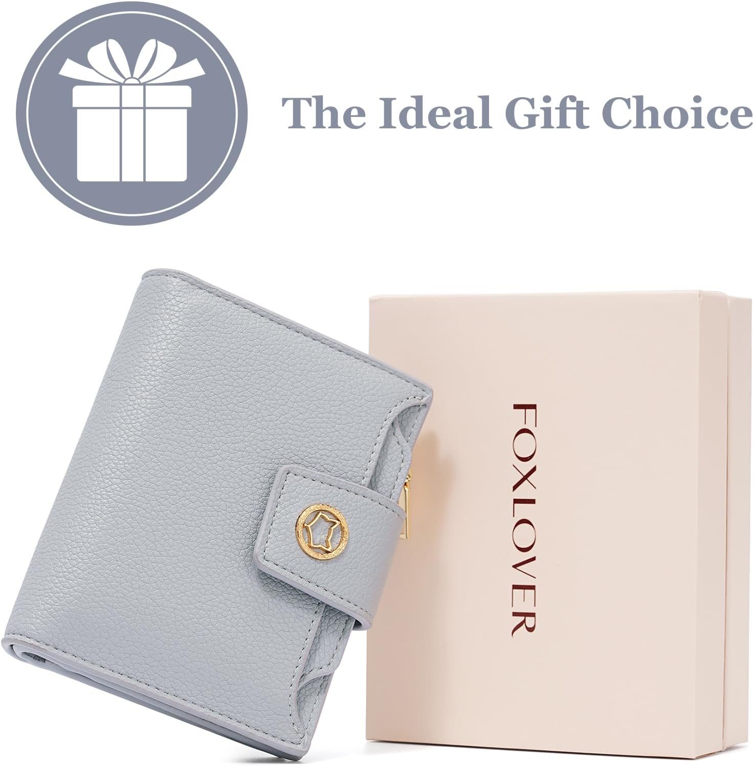 FOXLOVER Small Wallet for Women Soft Leather RFID Blocking Bifold Zipper Pocket Wallet Card Case Purse with ID Window - Image 2