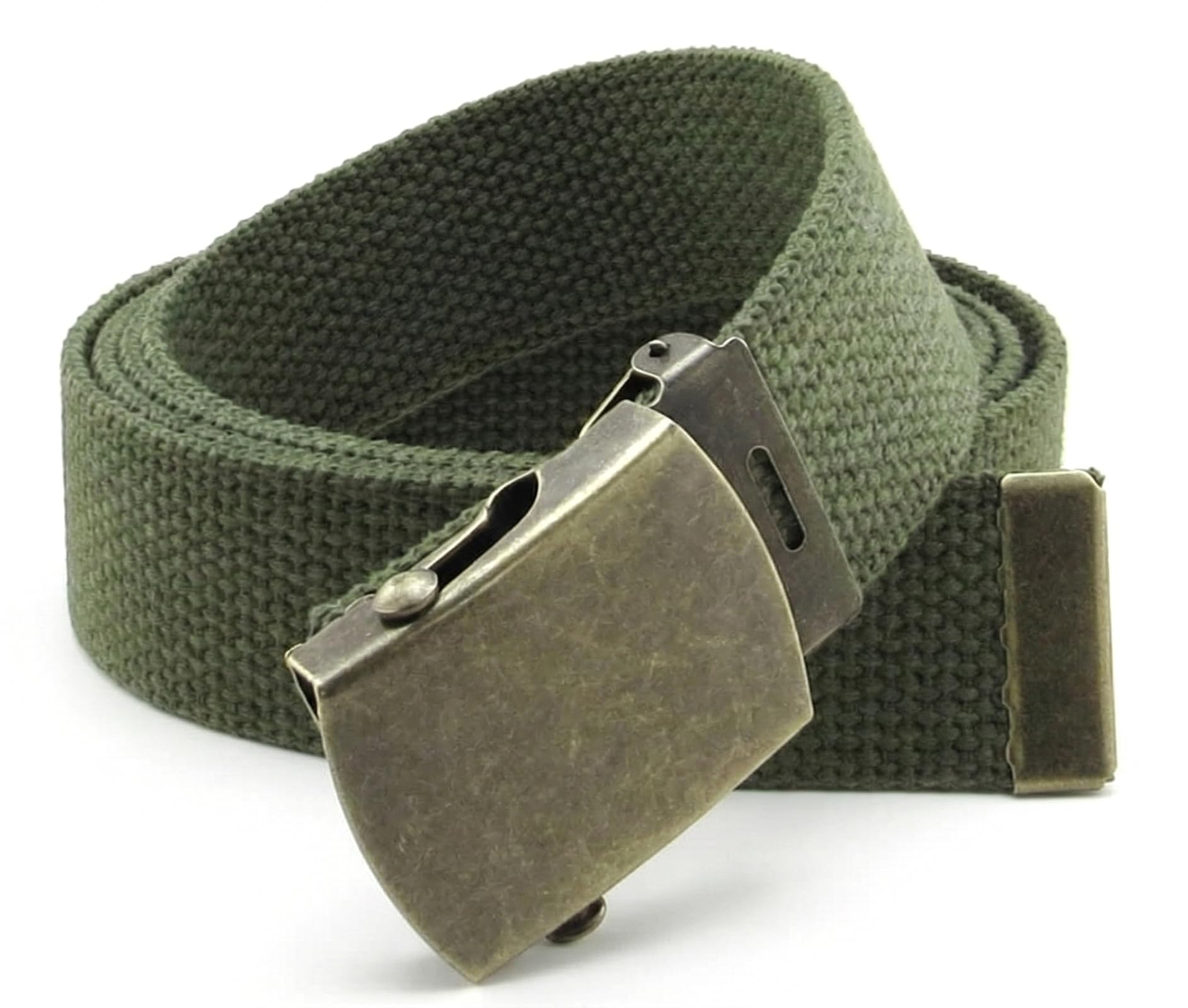 Canvas Web Belt Military Style with Antique Brass Buckle and Tip 50" Long