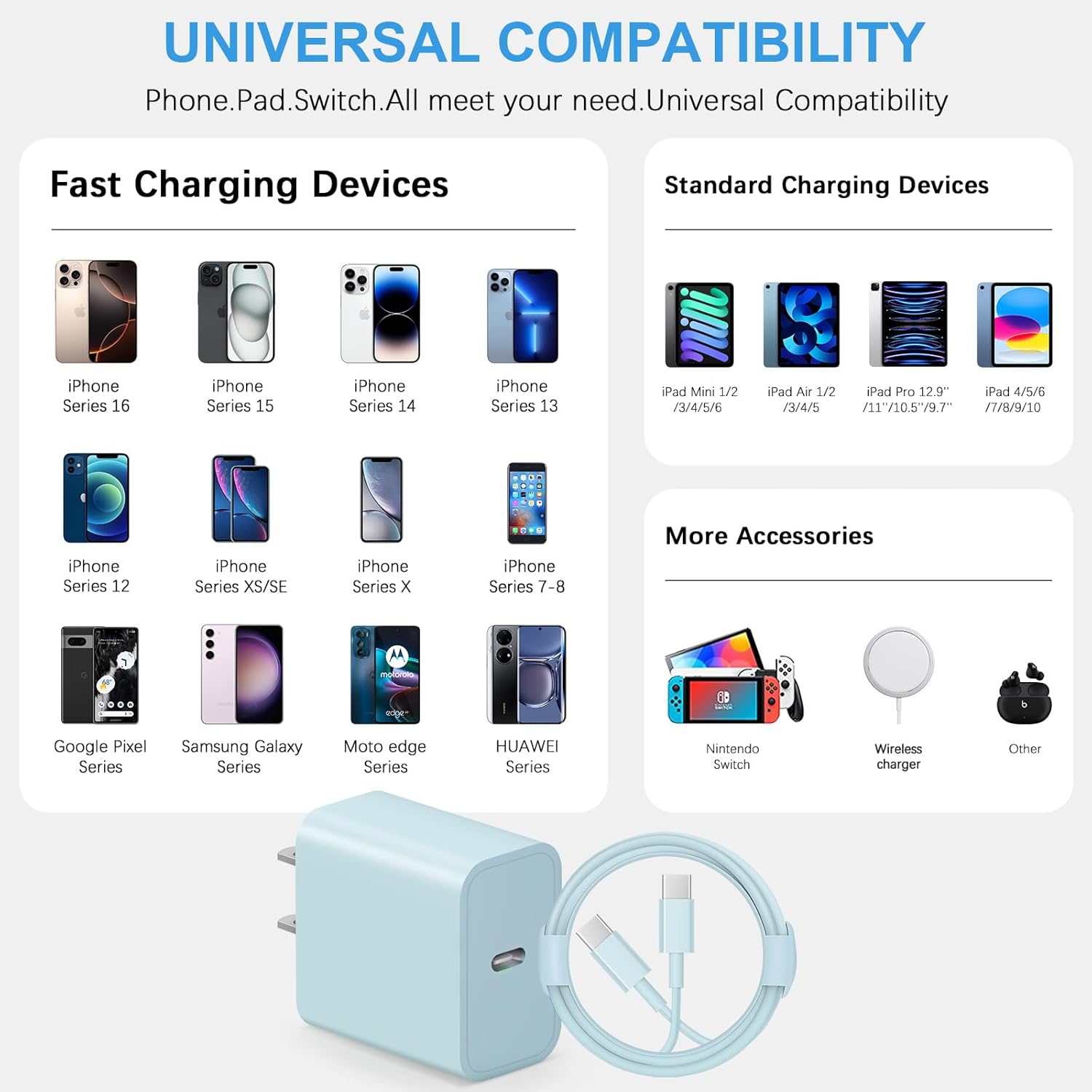 iPhone 17 16 15 Charger Fast Charging 30W USBC Charger 2-Pack Type C Chargers Block 6FT Cable for iPhone 17/17 Plus/17 Pro/17 Pro Max/iPhone 16/16 Plus/16 Pro/16 Pro Max/15/15 Pro Max,iPad Pro(Blue)
