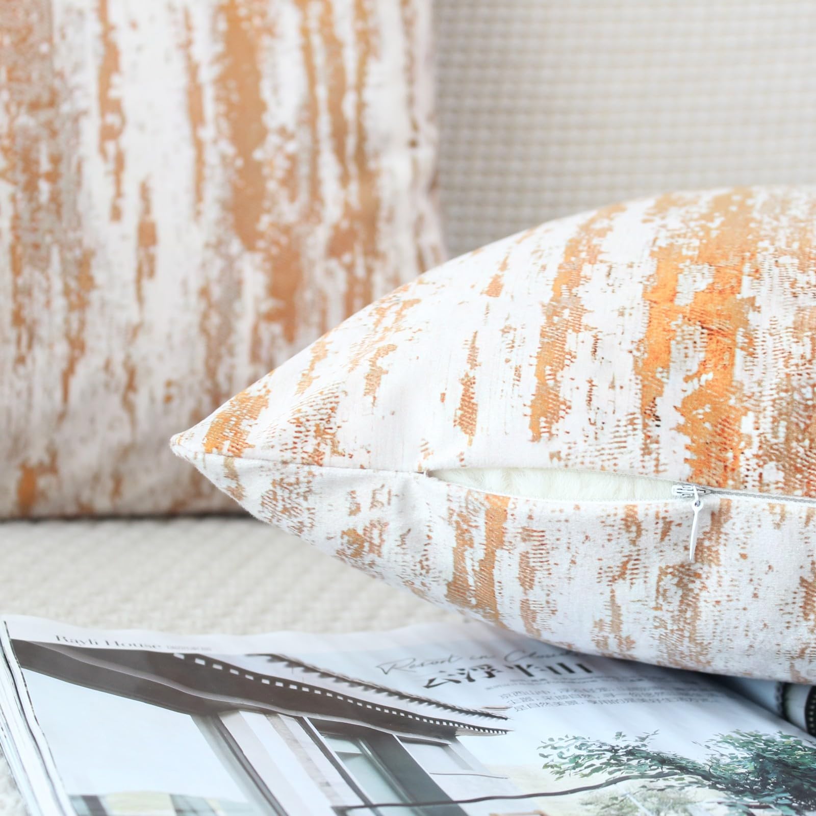 NIULAA Velvet Orange Cushion Covers 18x18 Double Sided Vintage Cushion Cover 45cm x 45cm Set of 2 Soft Neutral Abstract Pillow Cases 45 x 45 for Sofa Living Room Bedroom - Image 4
