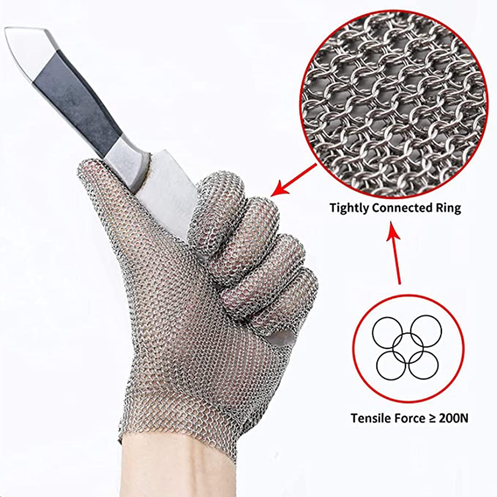 WXYZ Guantes Resistentes al Corte de Acero,Guantes de Trabajo de Seguridad de tamaño Ajustable,protección de 9 Niveles,Usados en cocinas,Jardines,fábricas (Color : 1pcs/S)