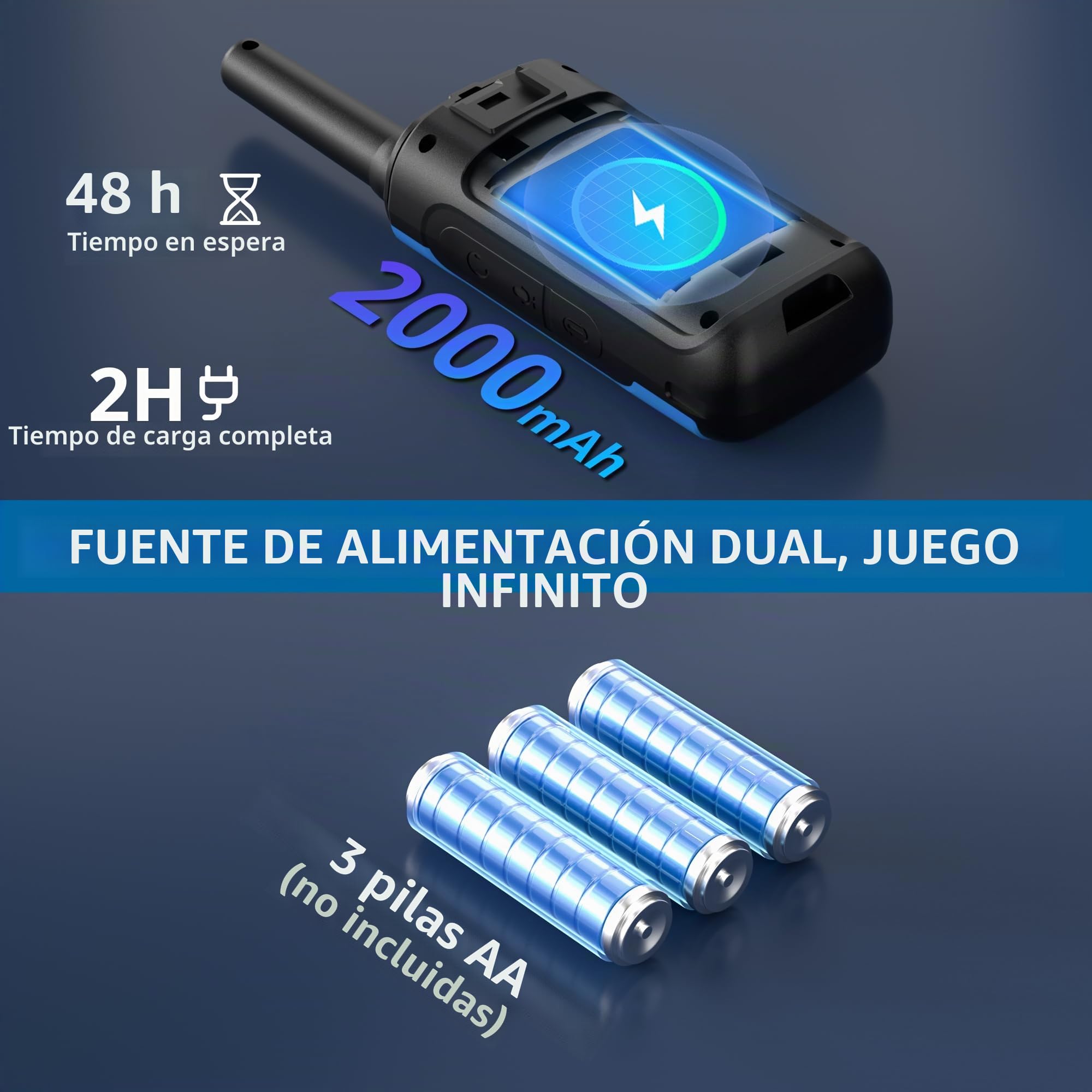 Radioddity PR-T8 Walkie talkie para niños, radio bidireccional PMR446 recargable de largo alcance con llamada grupal, VOX linterna, batería de 2000 mAh, carga USB-C, para senderismo y campamentos de 3